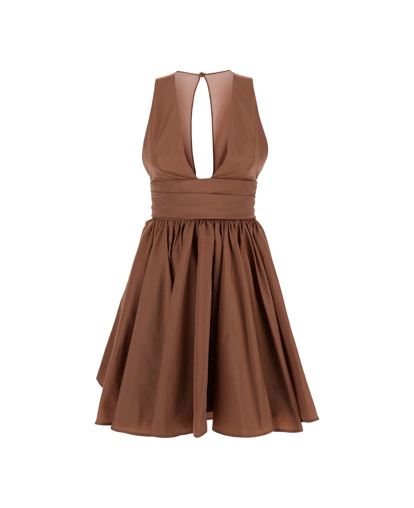Pinko Brown Sleeveless Mini Dress With Pinces In Taffetà Woman - Brown