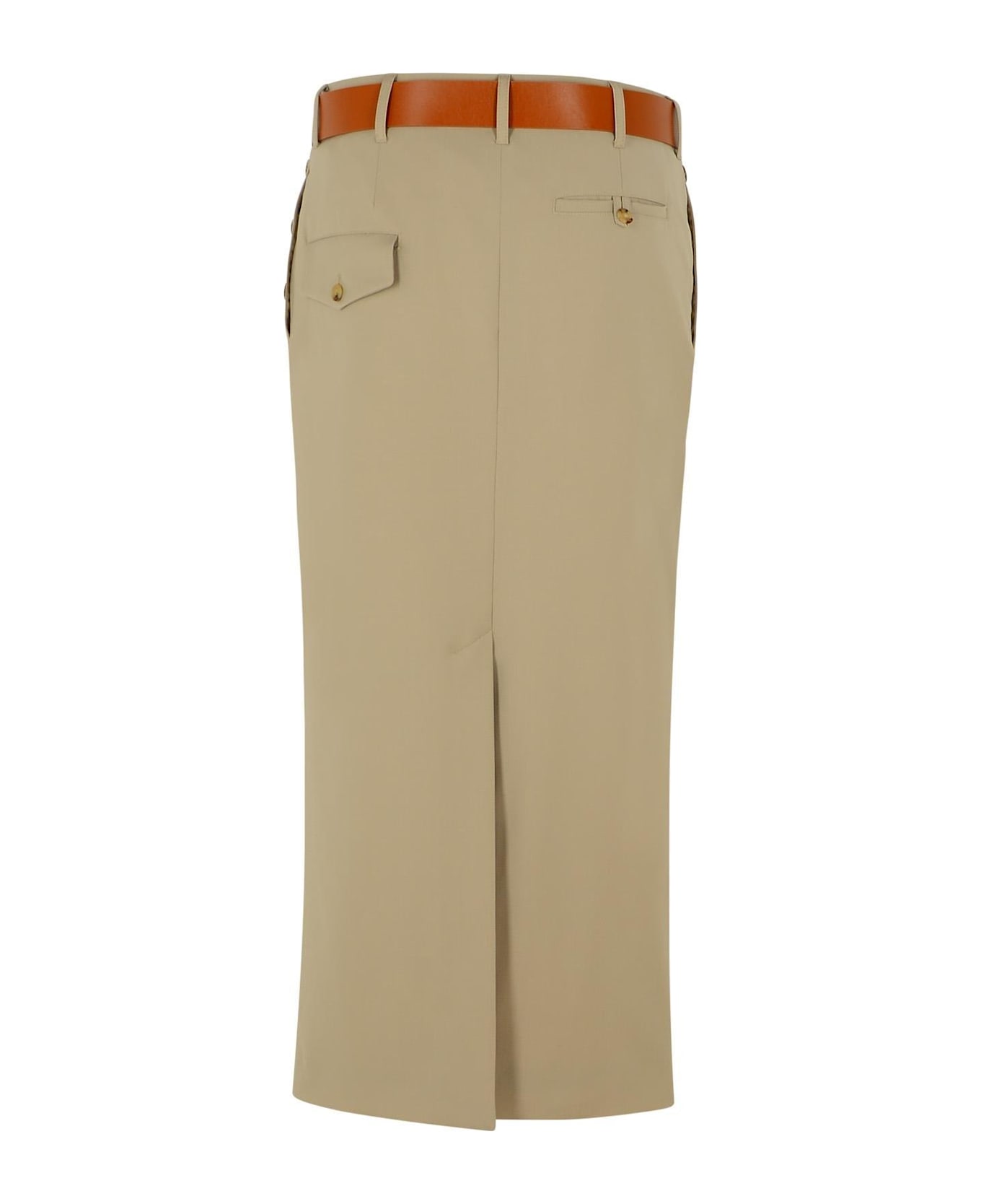 Moschino Belted Buckle Detailed Midi Skirt - Beige