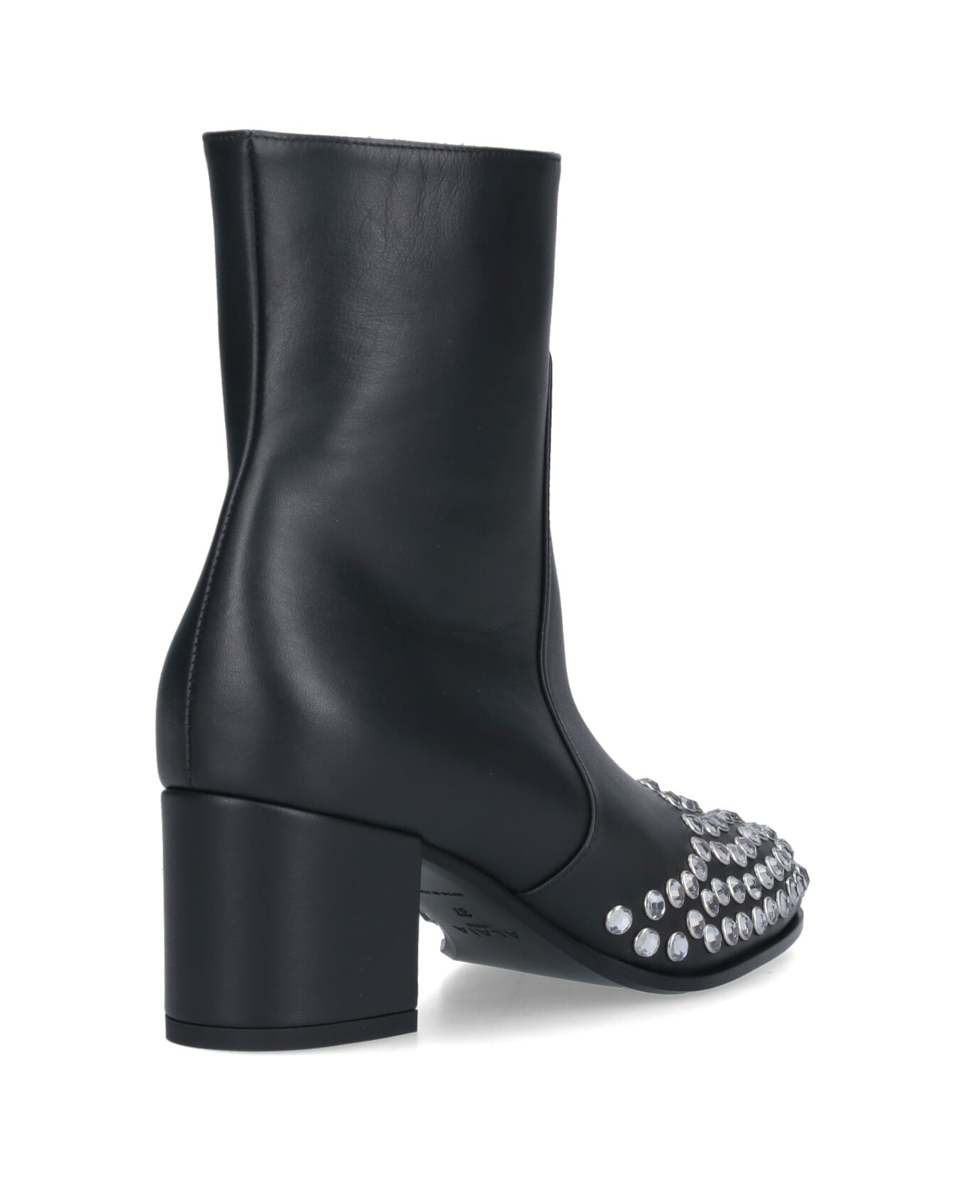 Alaia Low Ankle Boots With Rhinestones - Black  