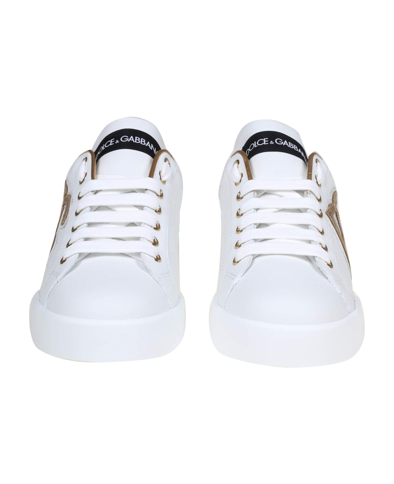 Dolce & Gabbana Portofino Sneakers White And Gold With Dg Logo - White / Gold