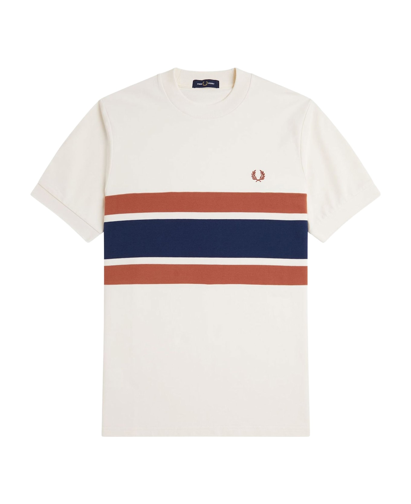Fred Perry Cotton T-shirt With Striped Motif - LIGHT ECRU