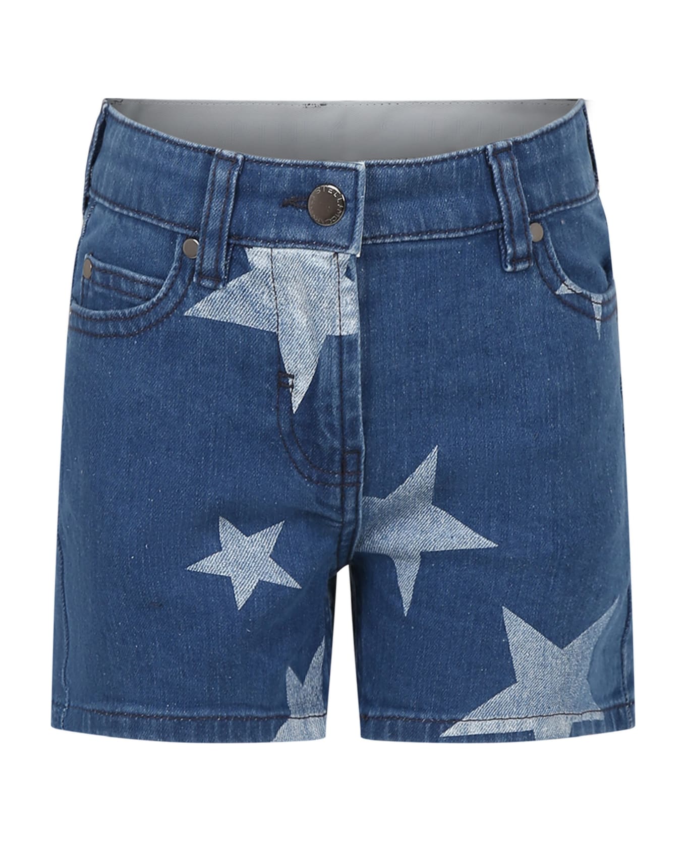 Stella McCartney Kids Blue Shorts For Girl With Stars And Logo - Denim