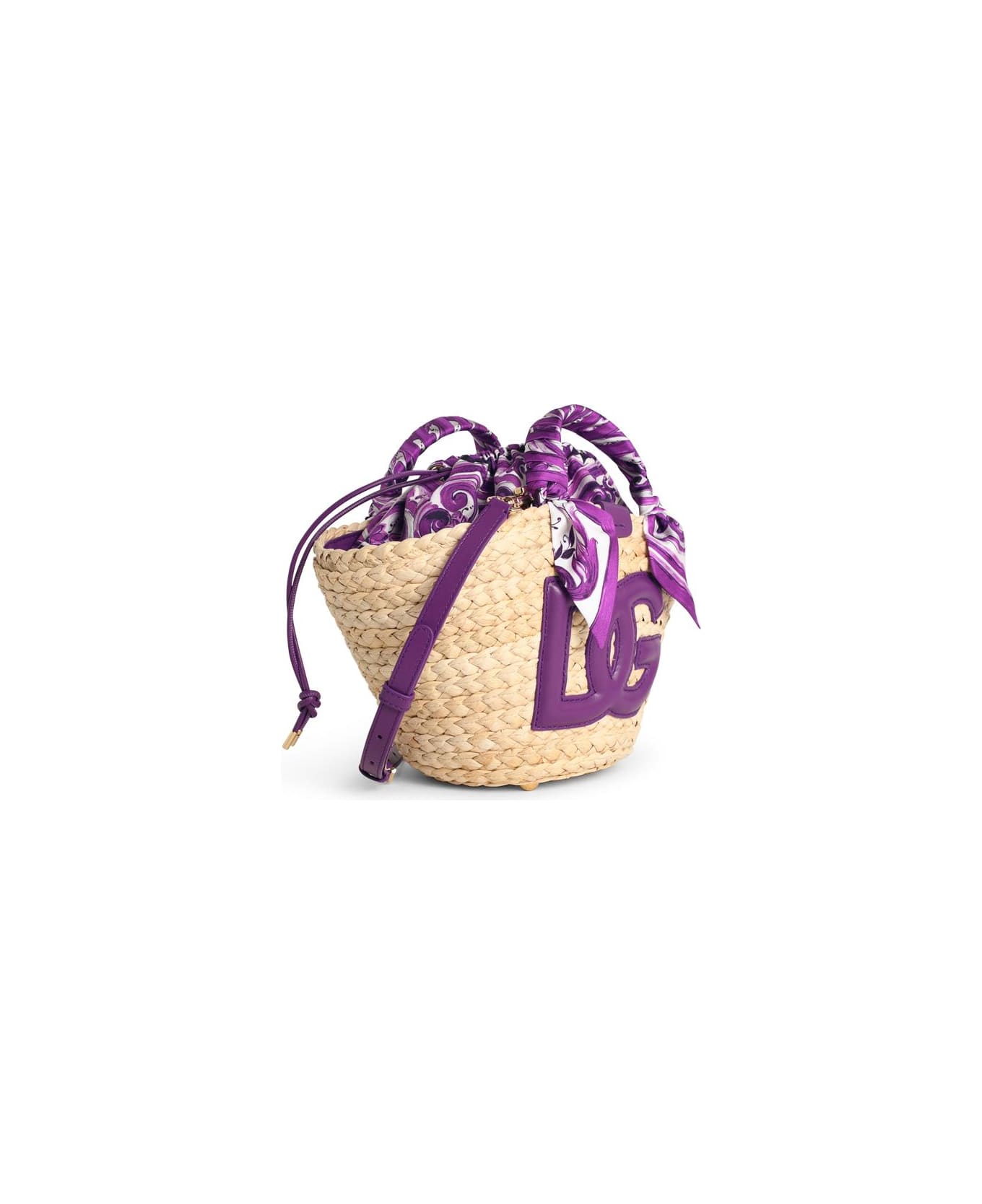 Dolce & Gabbana 'kendra' Purple Leather Blend Bag - Beige