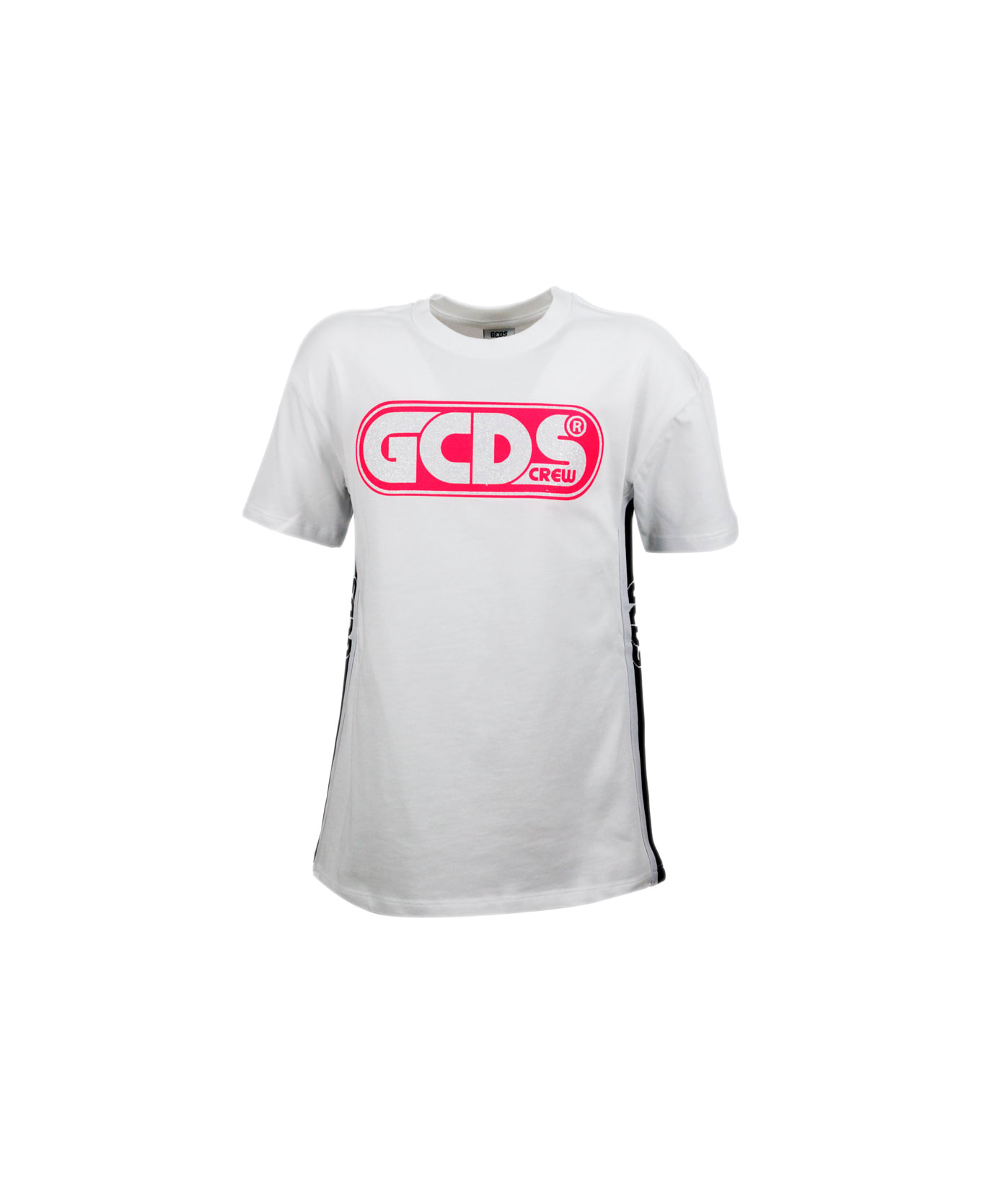 GCDS Short Sleeve Dress With Fluo And Lurex Writing - White ワンピース＆ドレス