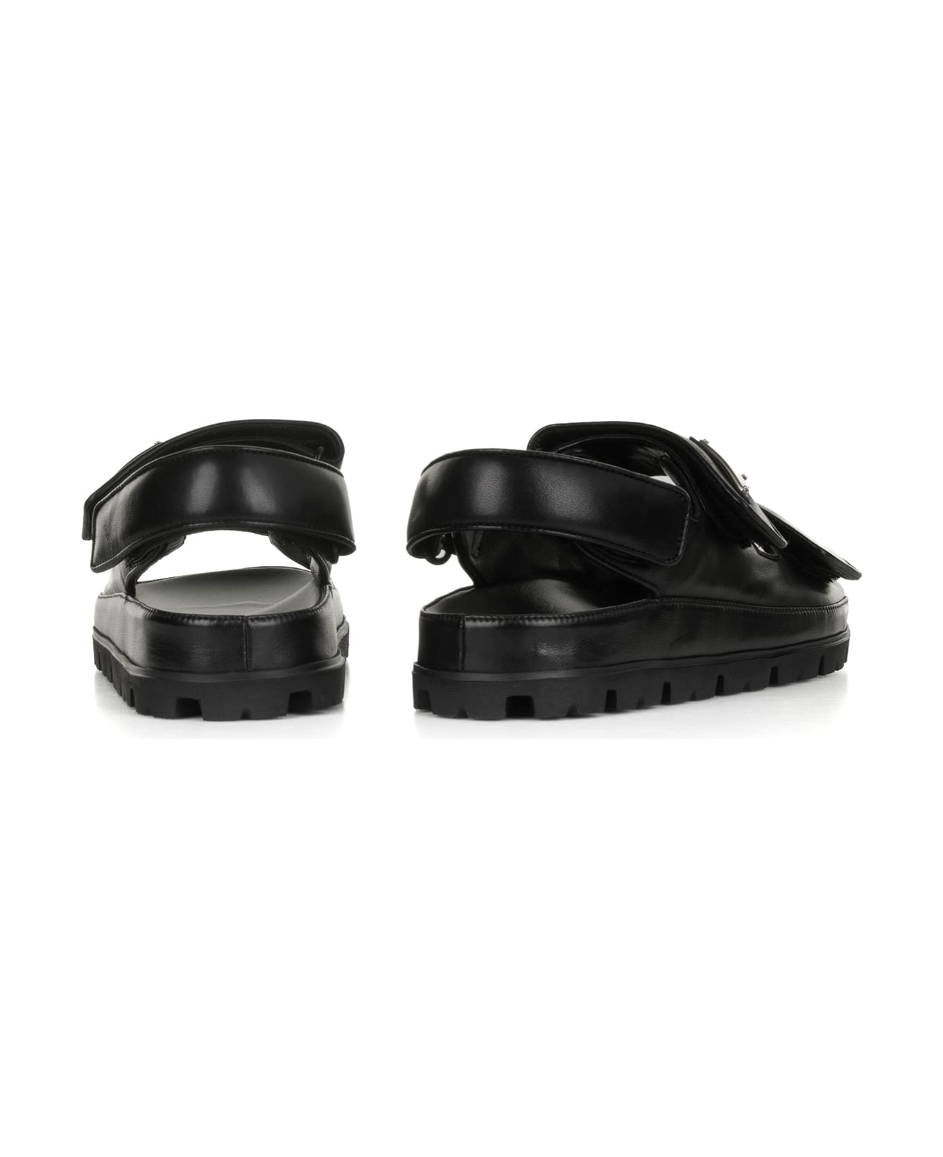 Prada Leather Sandal With Logo Plaque - NERO サンダル