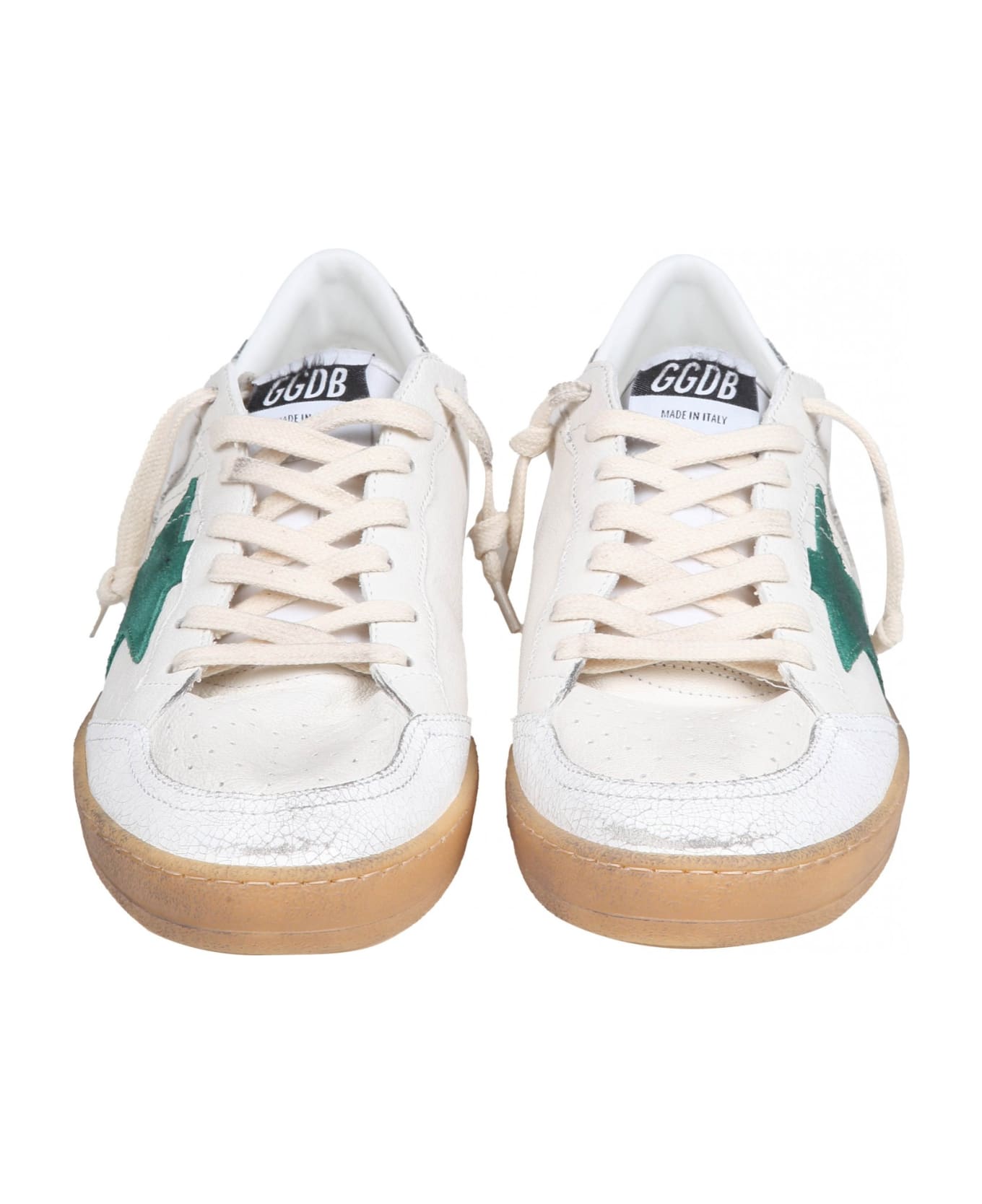 Golden Goose Ball Star In White And Green Nappa - White/Green