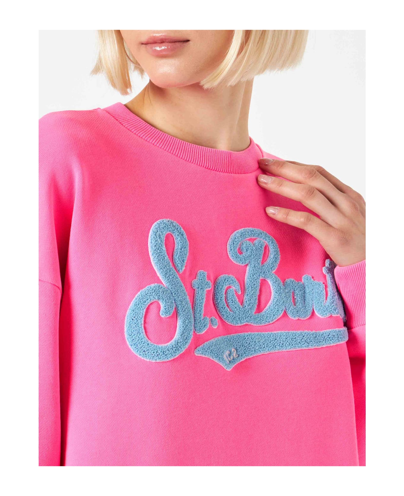 MC2 Saint Barth Woman Fluo Pink Sweatshirt With St. Barth Embroidery - PINK