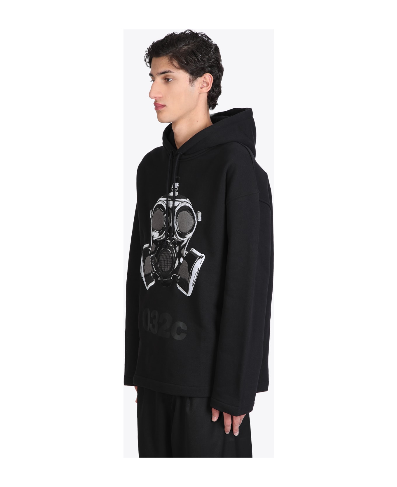 032c Oversized Mask Hoodie Black cotton hoodie with gas mask print - Oversized mask hoodie - Nero