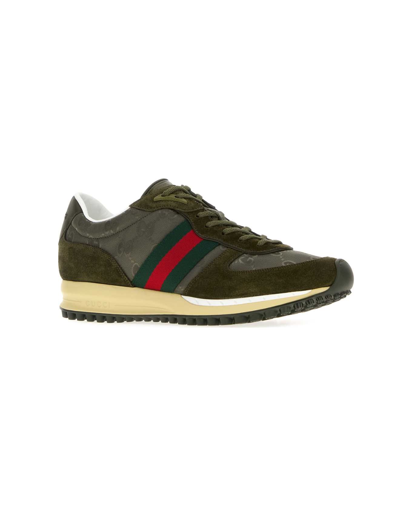 Gucci Olive Green Original Gg Fabric And Suede Gucci Re-motion Sneakers - LGDKVOLGLGG