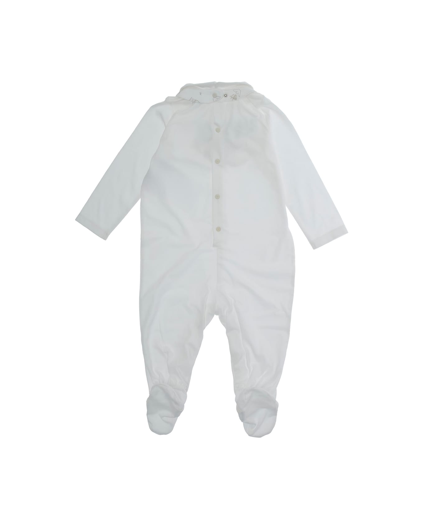Emporio Armani White Onesie With Peter Pan Collar And Rear Button Closure With Bib In Cotton Baby - White