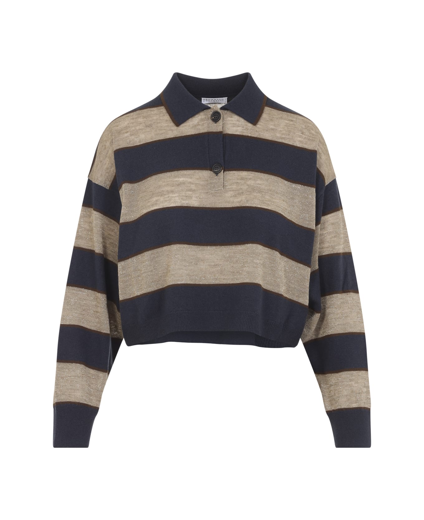 Brunello Cucinelli Jersey Striped Polo - Blue Brown