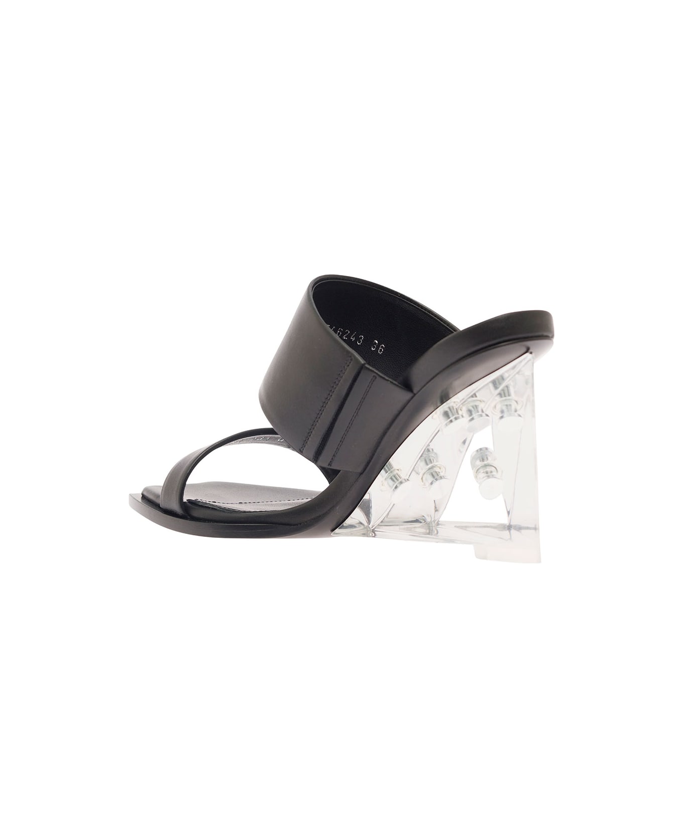 Alexander McQueen Black Wedge With Double Strap And Trasparent Plexiglass Heel In Smooth Leather Woman - Black サンダル