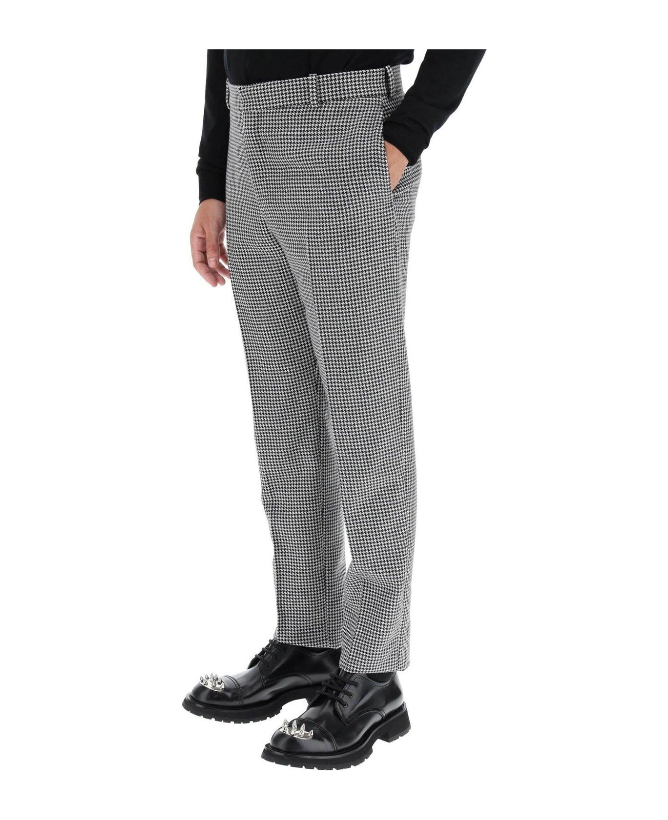 Alexander McQueen Houndstooth Pattern Tapered Trousers - Grigio