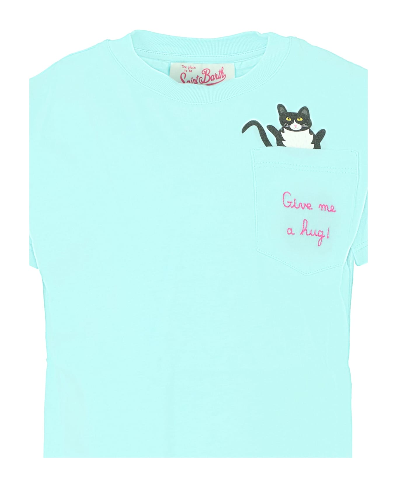 MC2 Saint Barth Light Blue T-shit For Girl With Cat - Light Blue