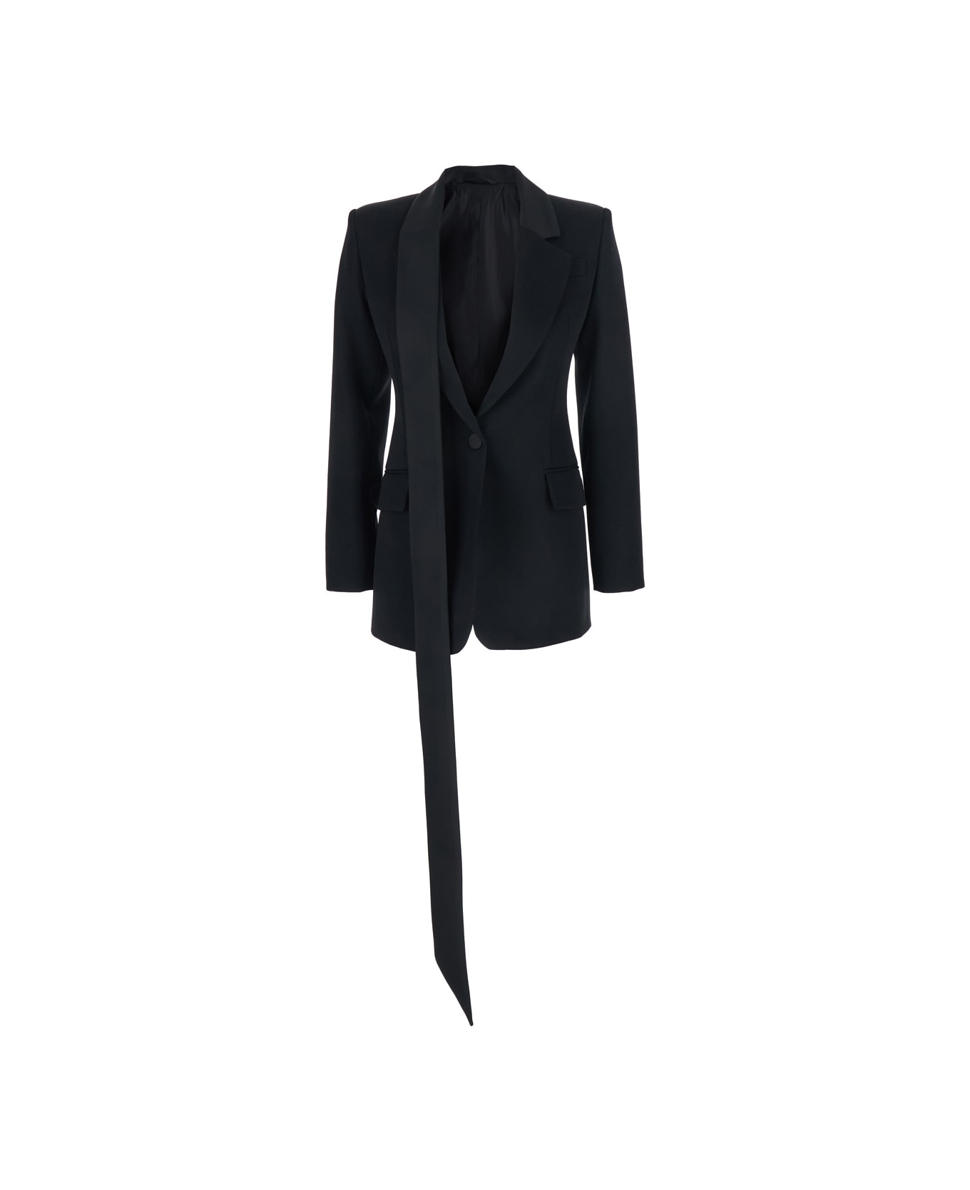 The Attico Black Single-breasted Jacket With Notched Revers And Oversized Band Detail In Wool Woman - Black