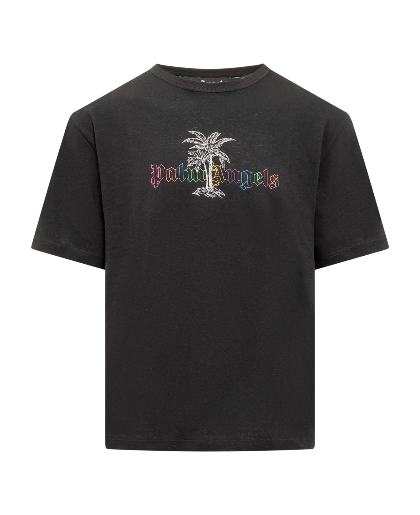 Palm Angels Cotton And Linen T-shirt - Black Whit