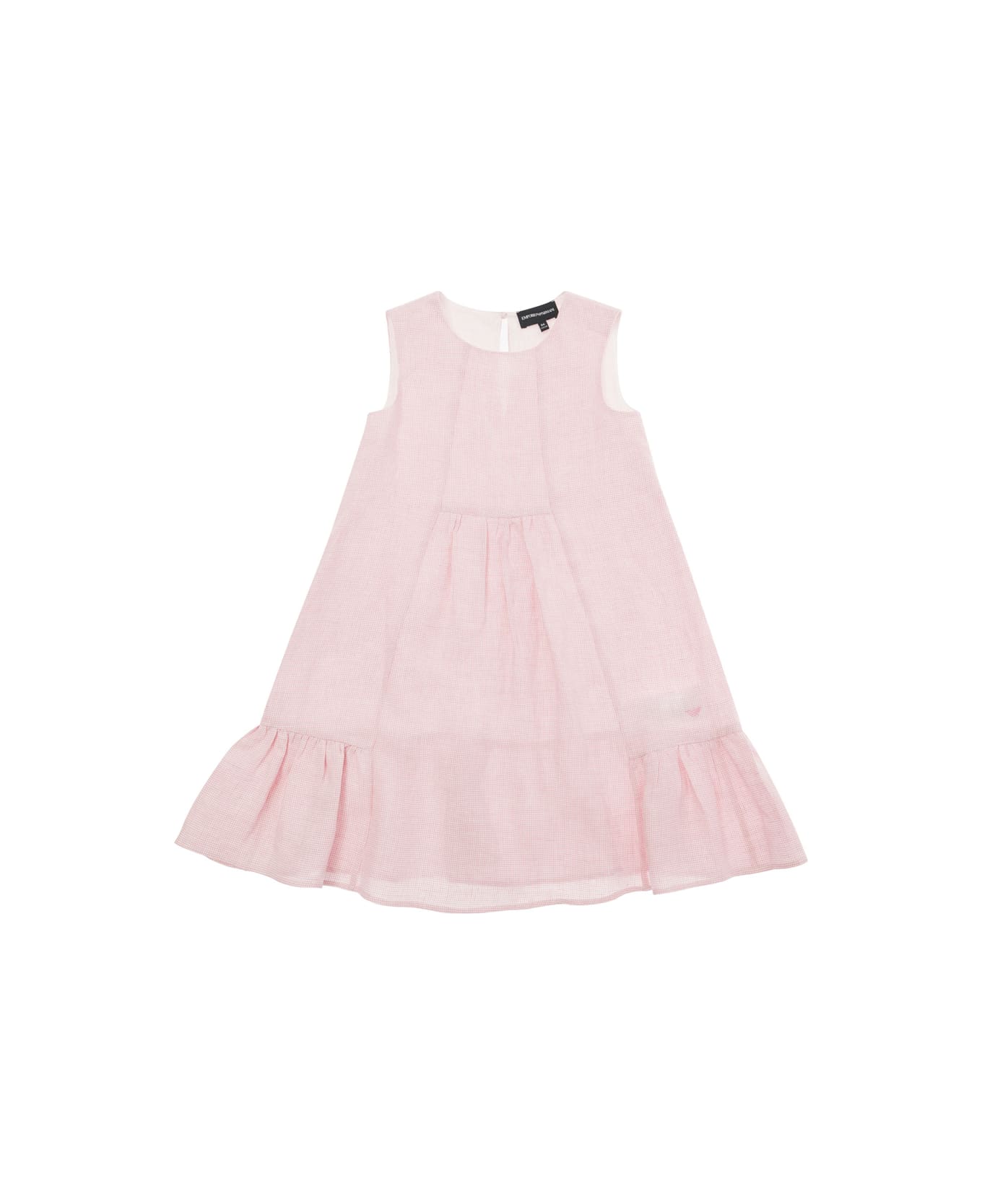 Emporio Armani Pink Dress With Volant Skirt In Linen Girl - Pink ワンピース＆ドレス