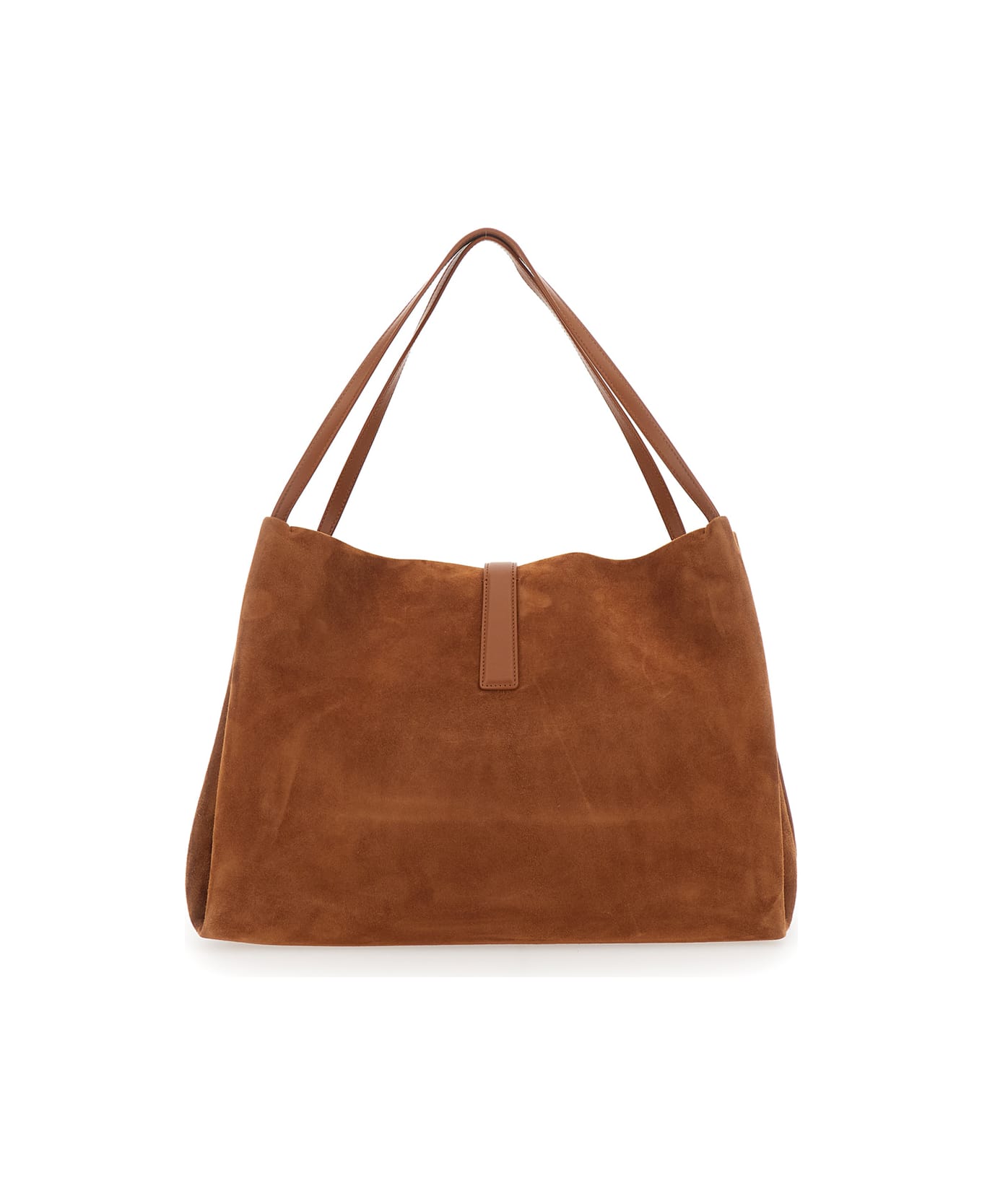 Ferragamo Brown Shoulder Bag With Two Top Handles And Gancini Plaque On The Front In Suede Woman - Brown
