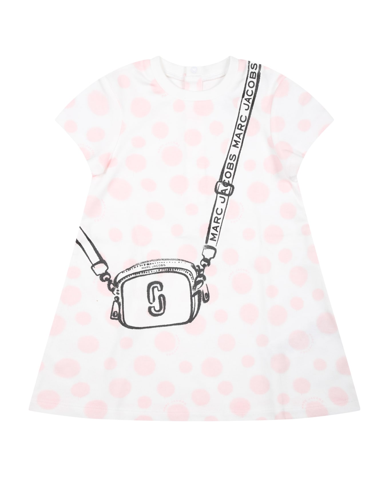 Little Marc Jacobs White Dress For Baby Girl With Print And Polka Dots - White