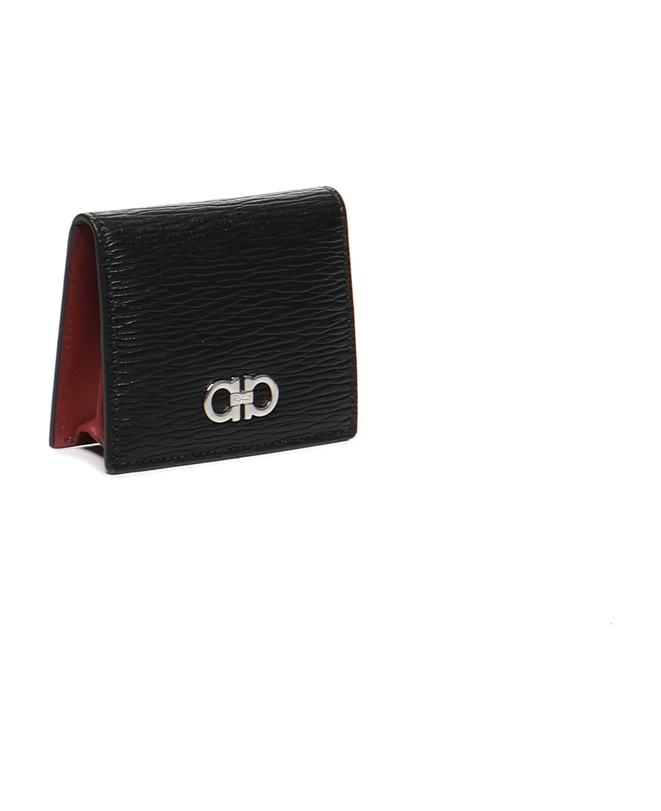 Ferragamo Gancini Wallet In Embossed Leather - Black