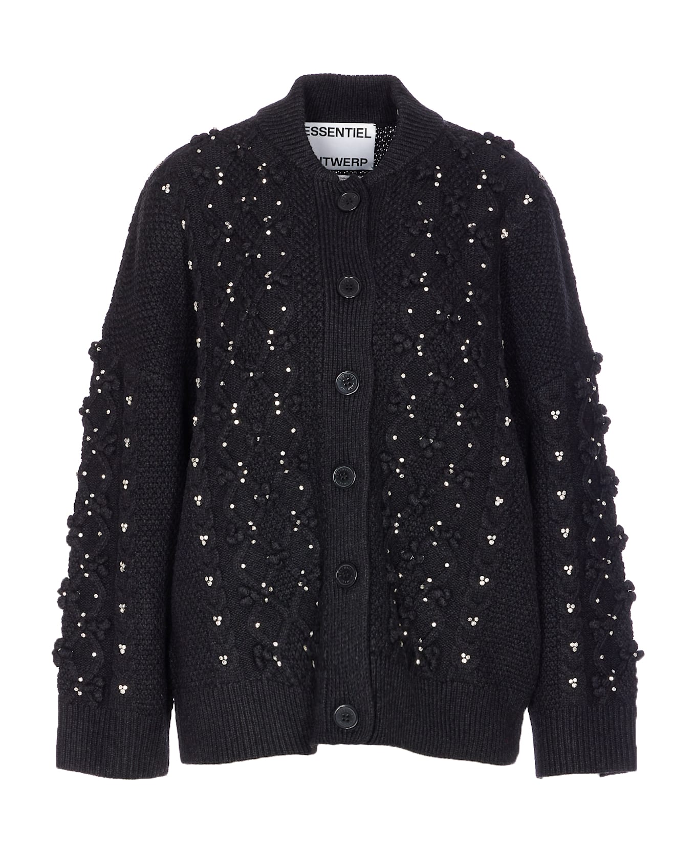 Essentiel Antwerp Iltimate Braided Cardigan With Rhinestone Decorations - Black