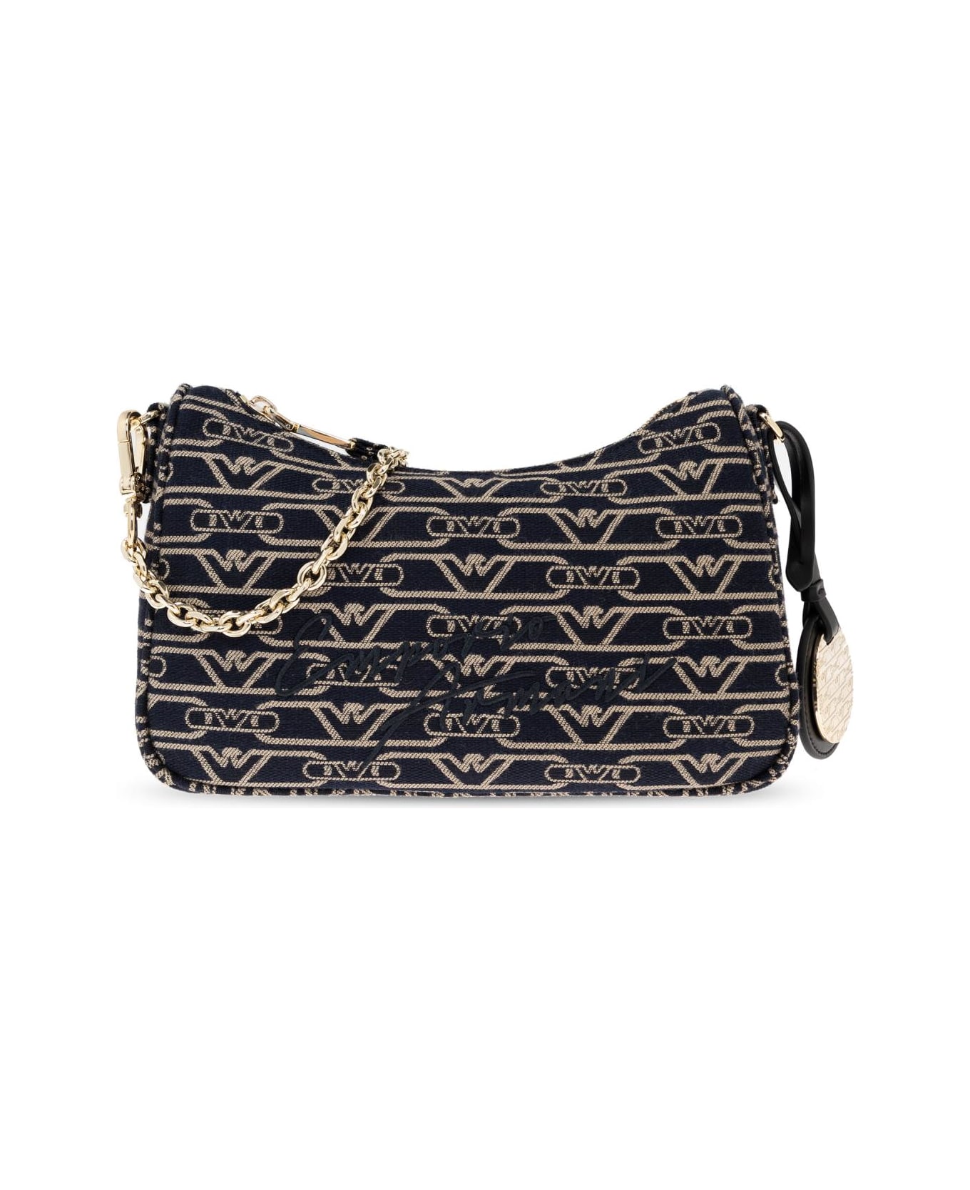 Emporio Armani Shoulder Bag With Embroidered Logo - Denim