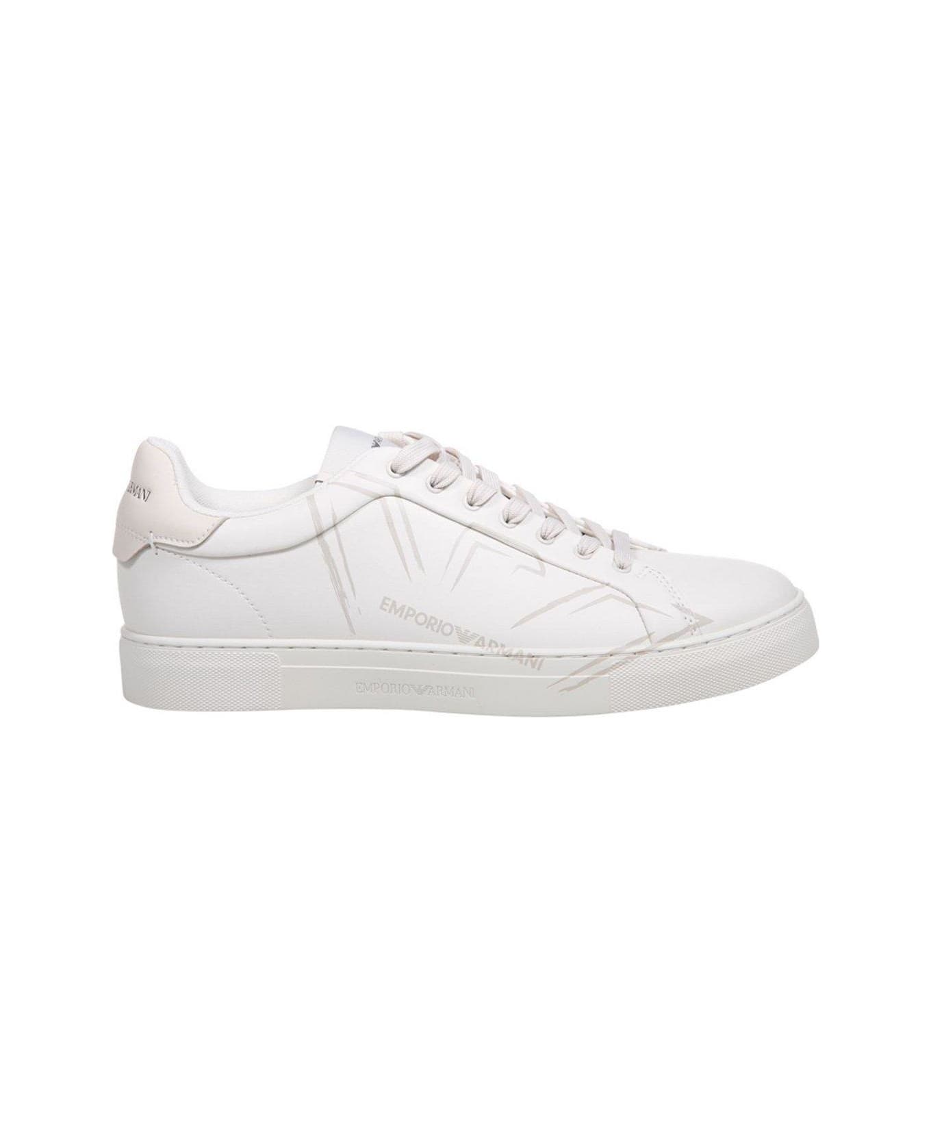 Emporio Armani Logo Printed Lace-up Sneakers - White