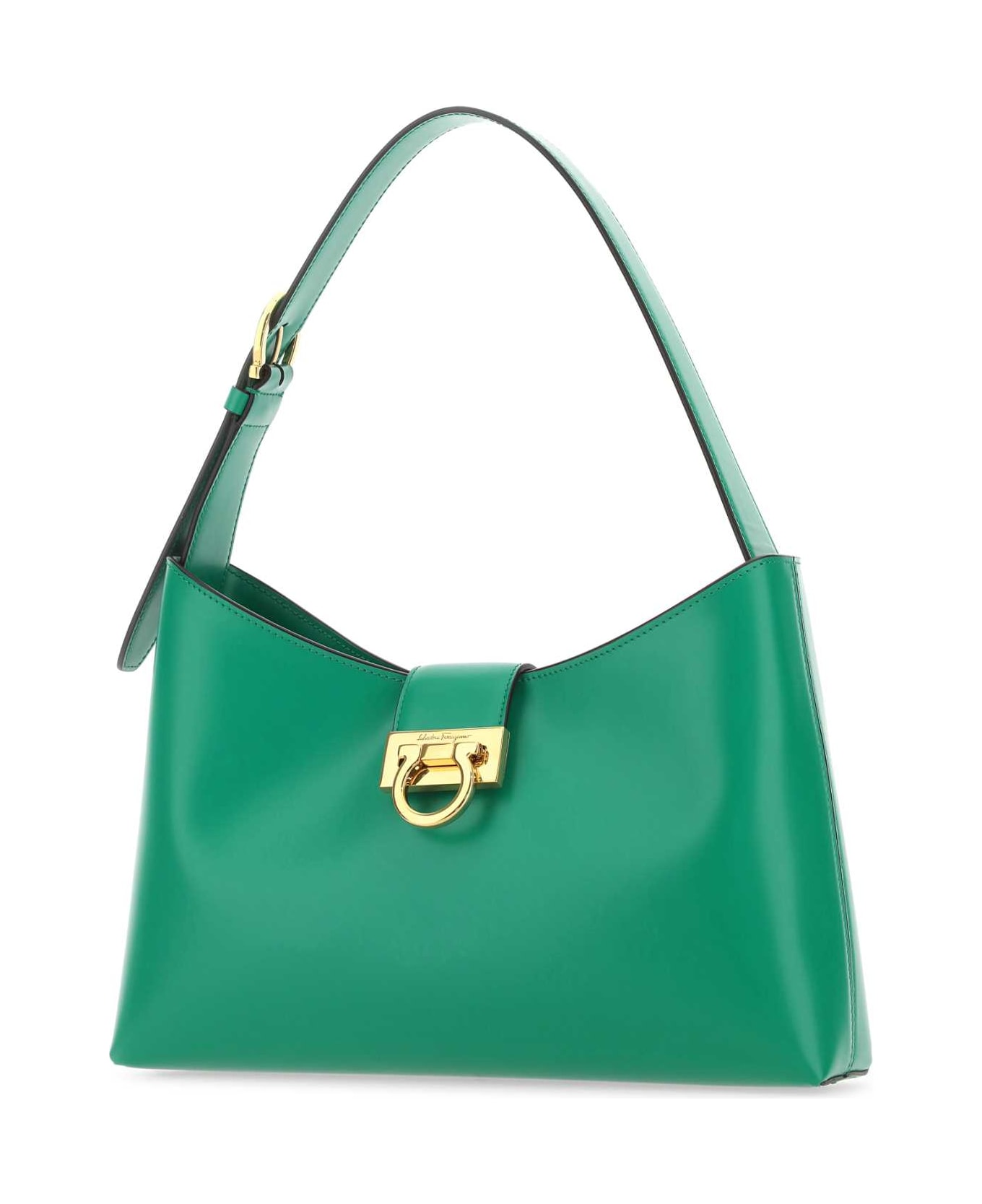 Ferragamo Emerald Green Leather Trifolio Shoulder Bag - SMERALDO