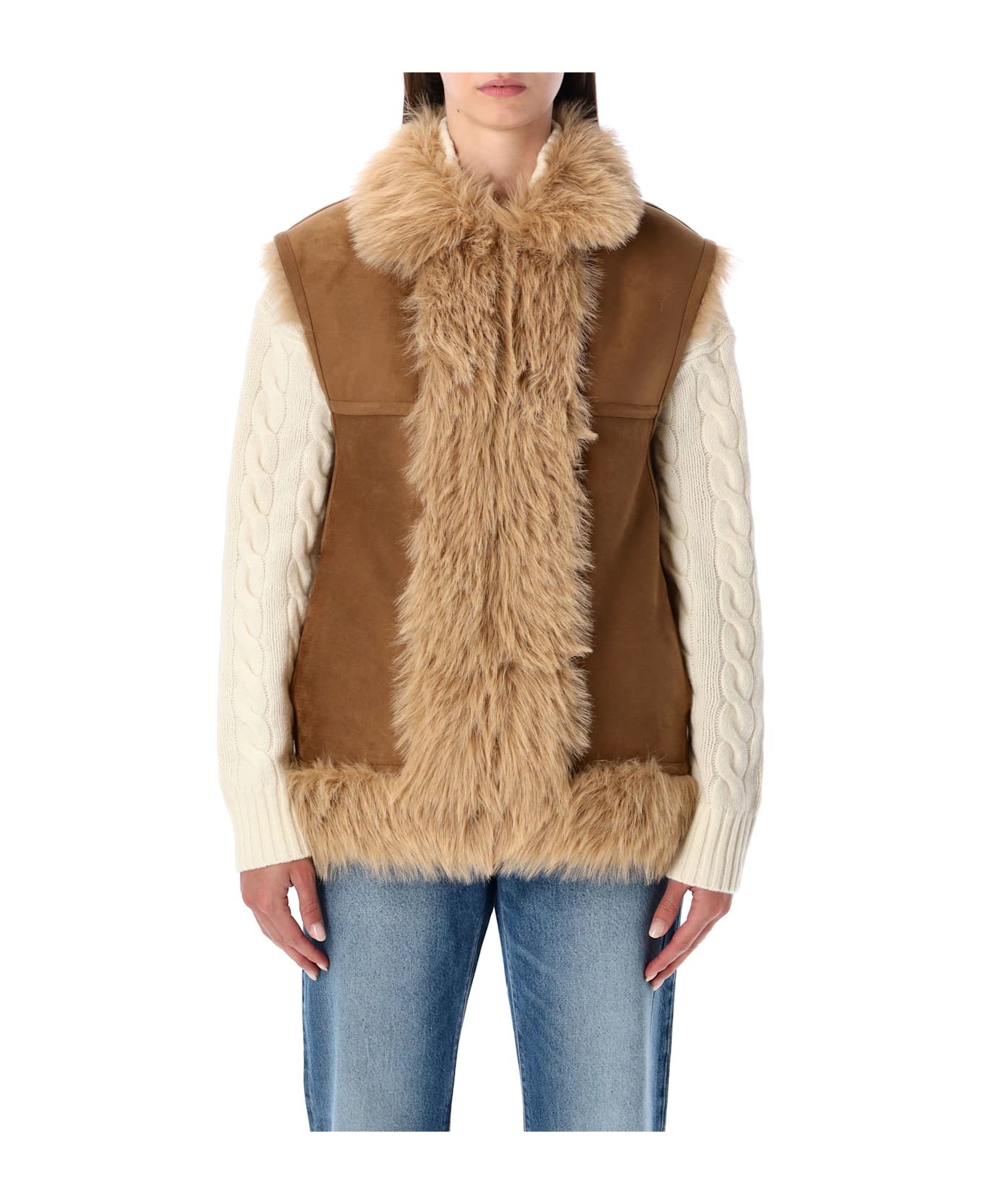 urbancode Reversible Faux Fur Gilet - CARAMEL