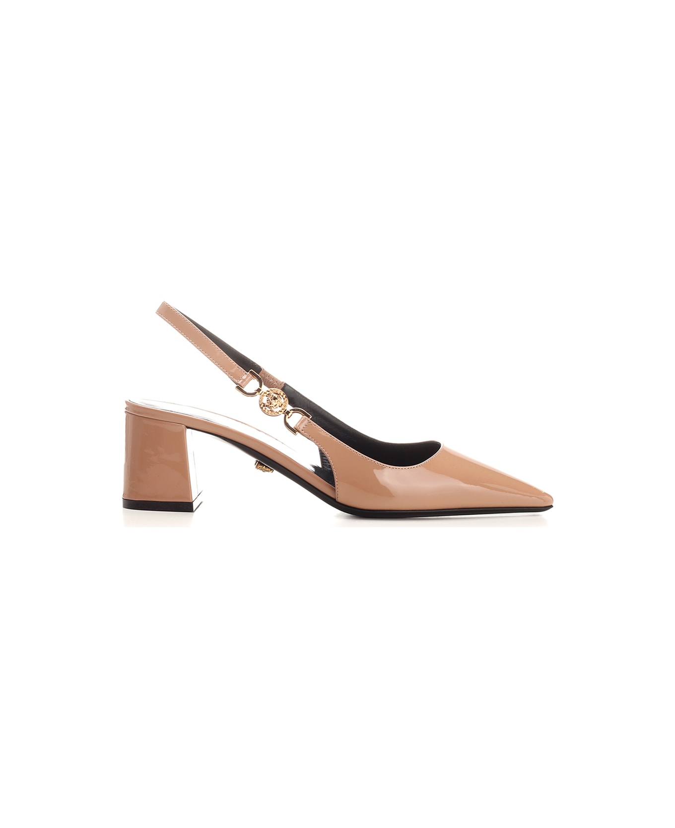 Versace Patent Leather Sling Back - Beige