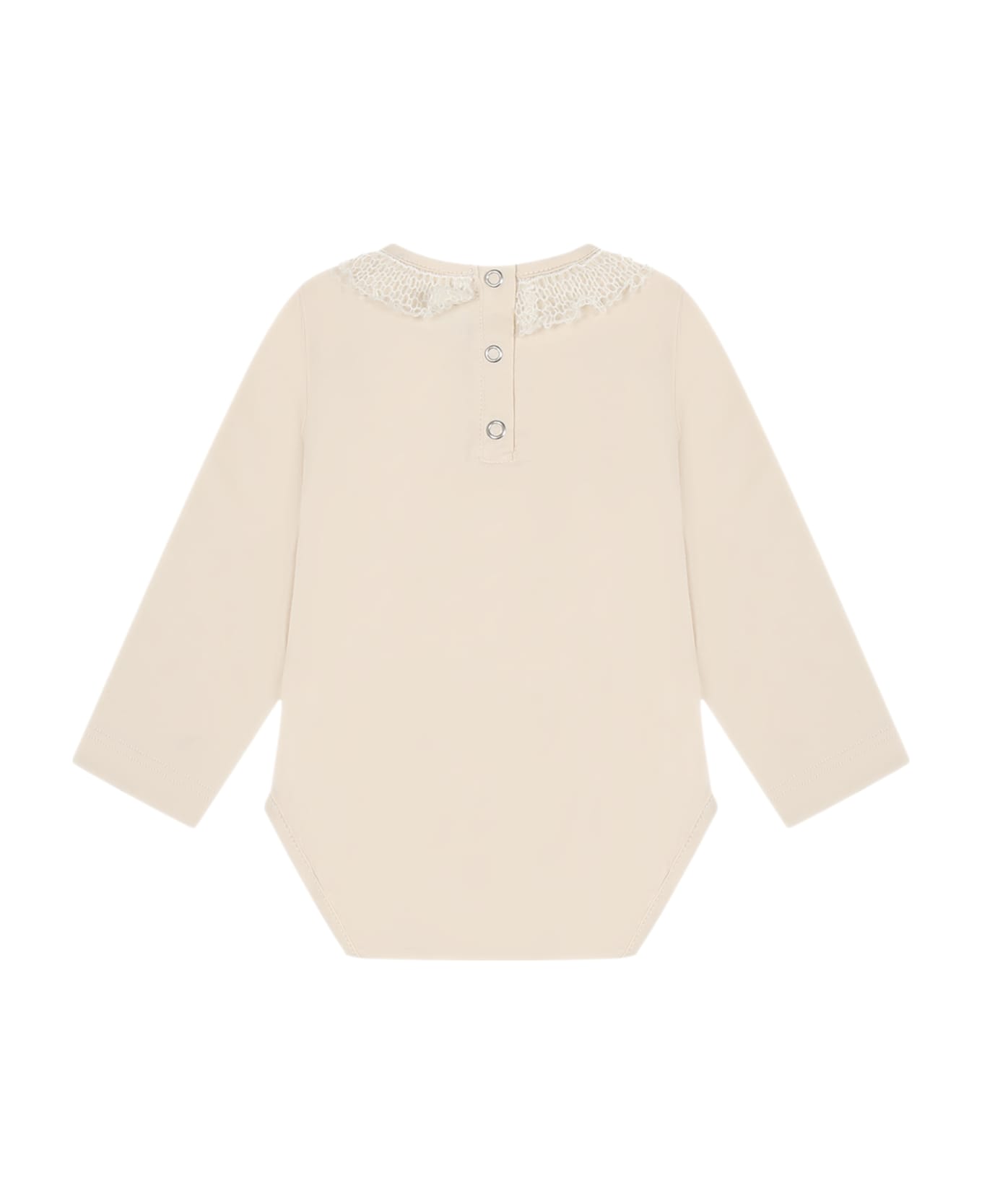 Caffe' d'Orzo Ivory Body For Baby Girl With Ruffles - cream colour ボディスーツ＆セットアップ