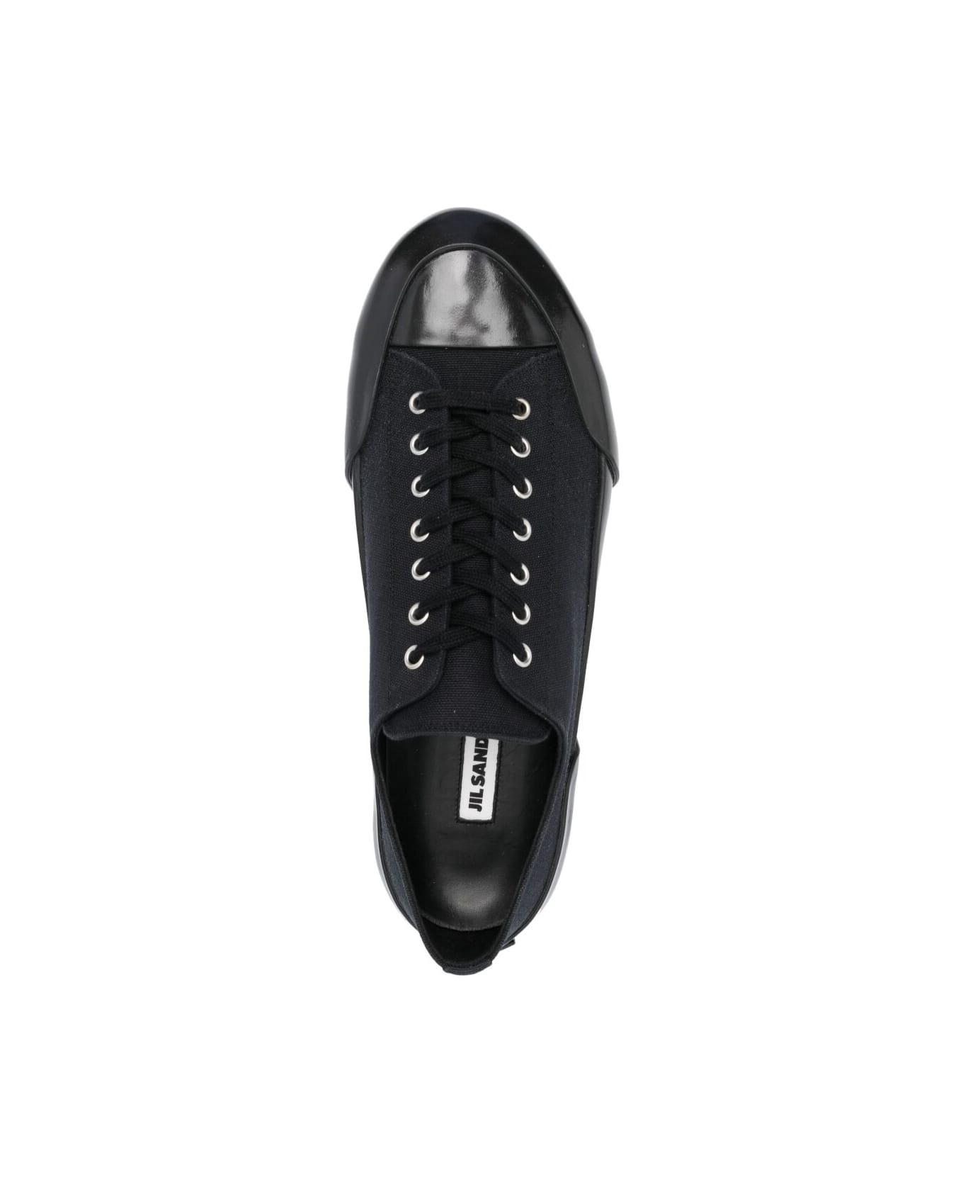 Jil Sander Black Lace-up Low Top Sneakers In Canvas Man - Black