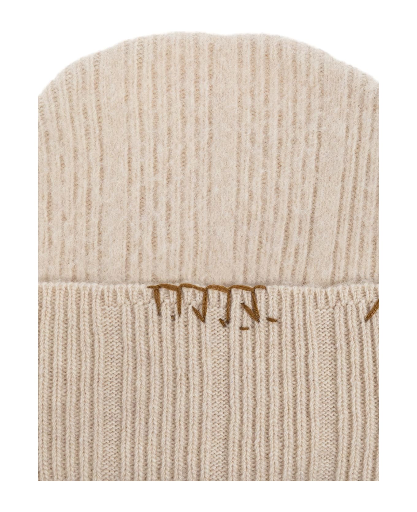 Marni Wool Beanie With Stitching - SOFT BEIGE