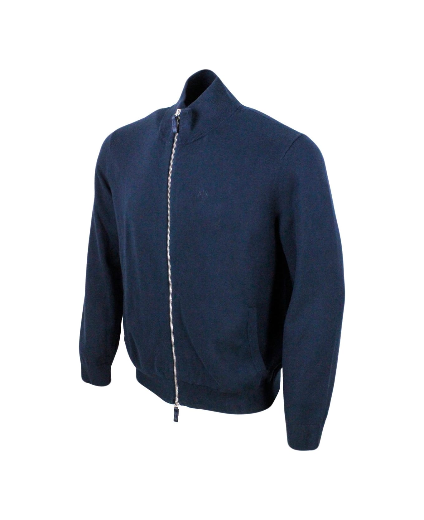 Armani Collezioni Long-sleeved Zip-up Knitted Jacket - Navy