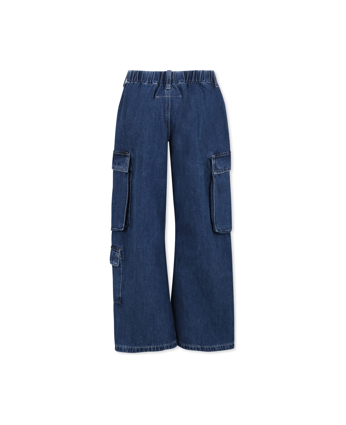 MM6 Maison Margiela Blue Jeans Cargo For Kids With White Logo - Denim