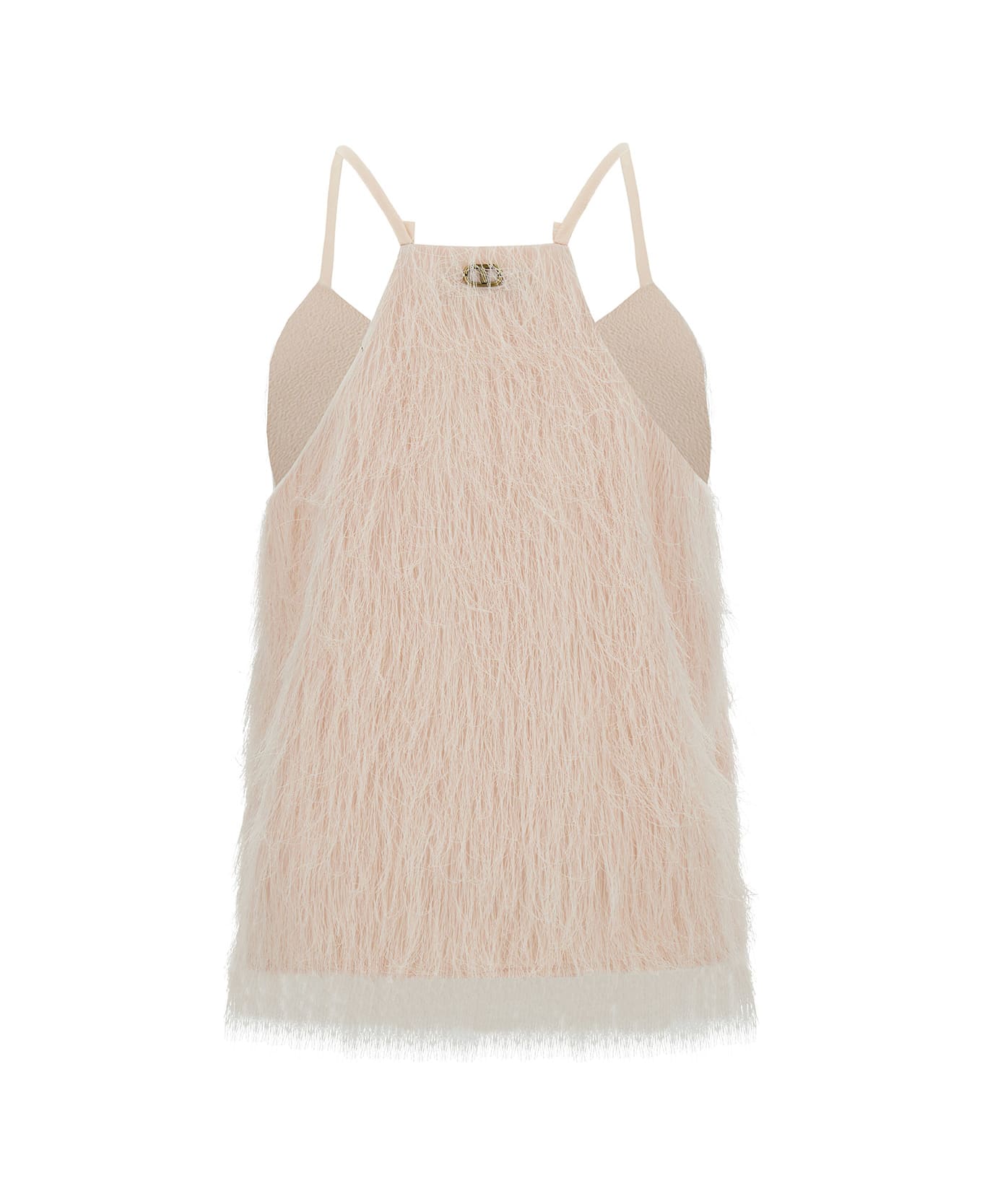 TwinSet Light Pink Top With All-over Feathers In Tech Fabric Woman - LIGHT PINK