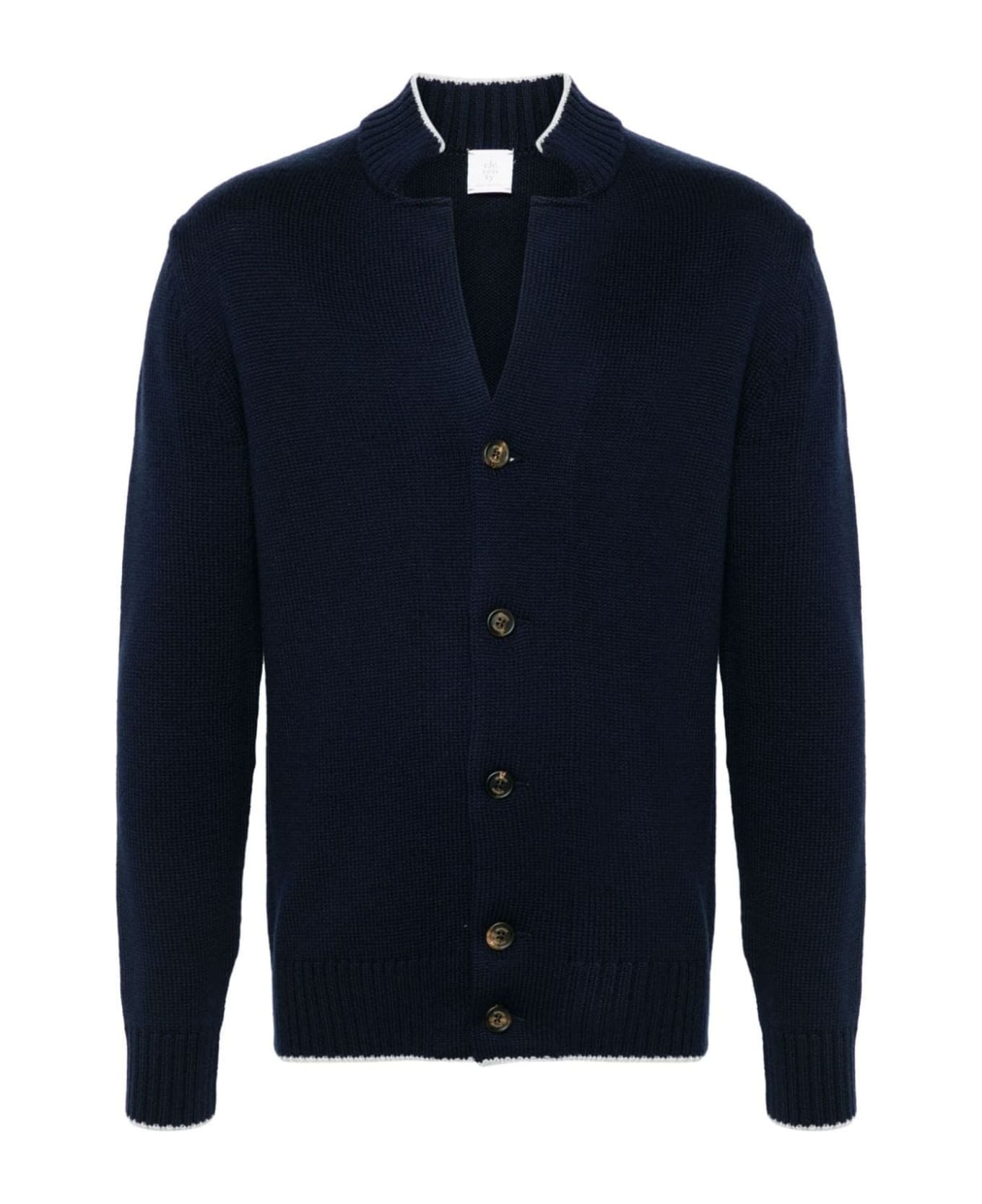 Eleventy Navy Blue Wool Cardigan - BLUE, LIGHT GRAY