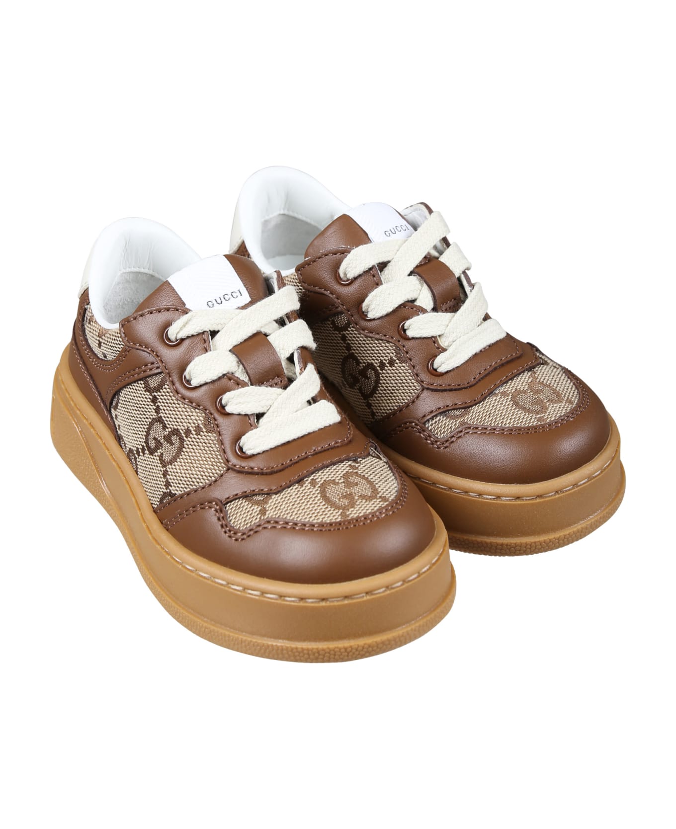Gucci Brown Sneakers For Kids With Iconic Gg - Brown シューズ