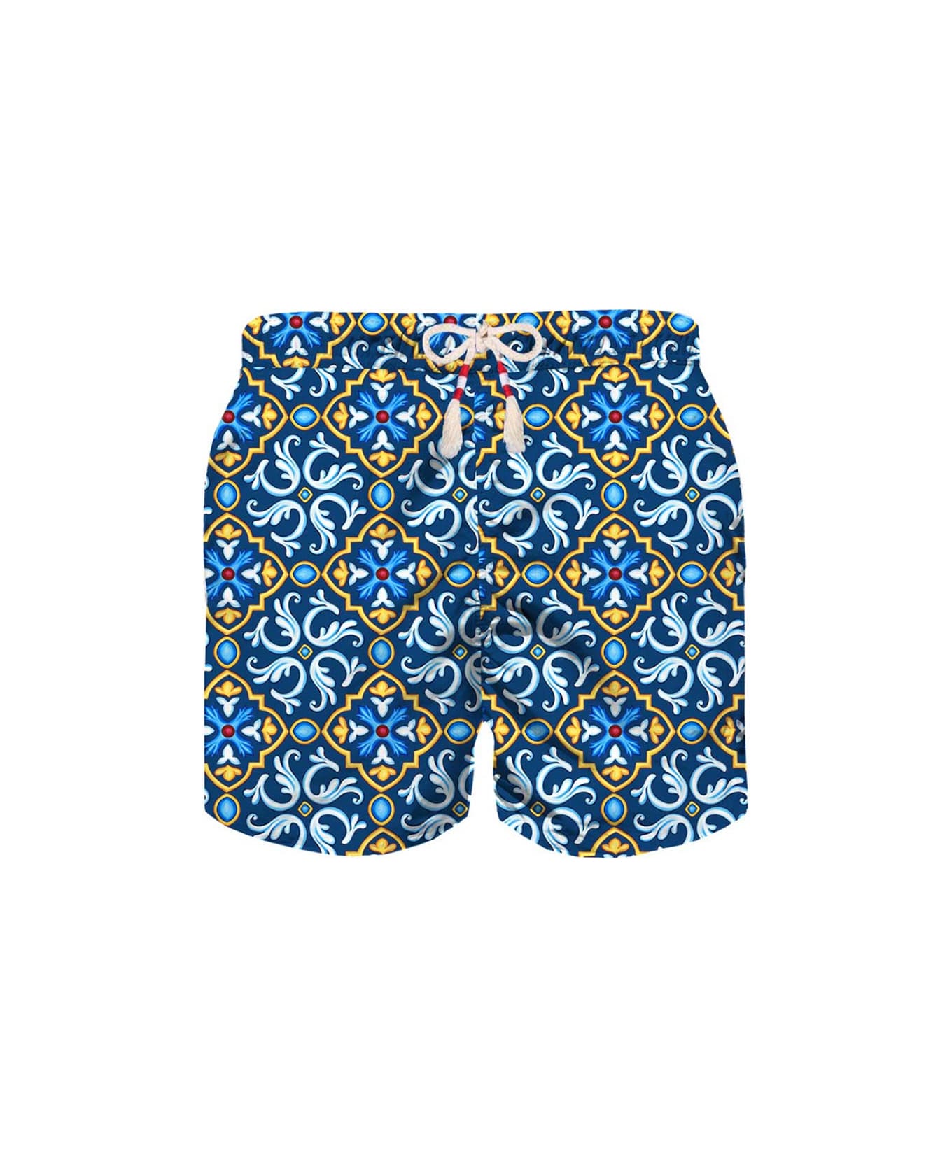 MC2 Saint Barth Man Light Fabric Swim Shorts With Majolica Print - BLUE