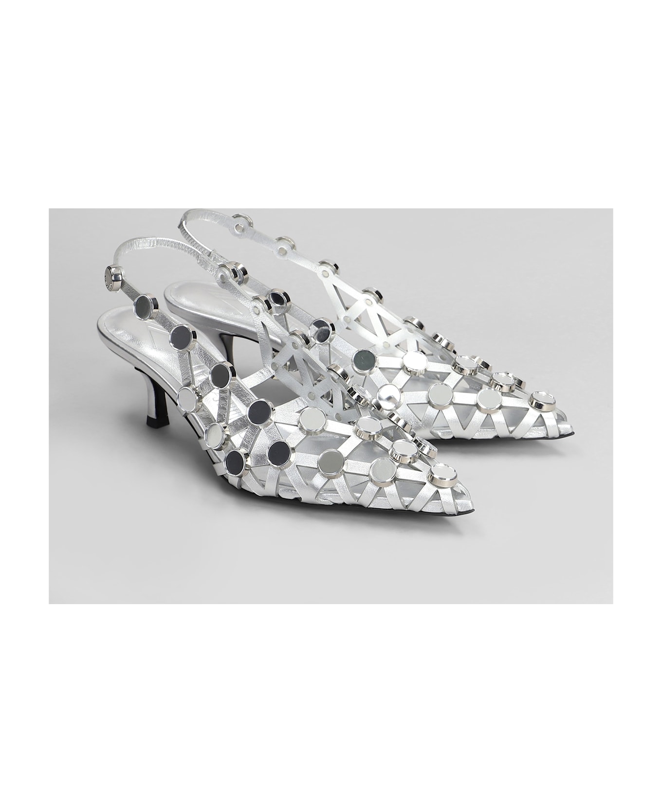 The Attico Grid Pumps In Silver Leather - silver