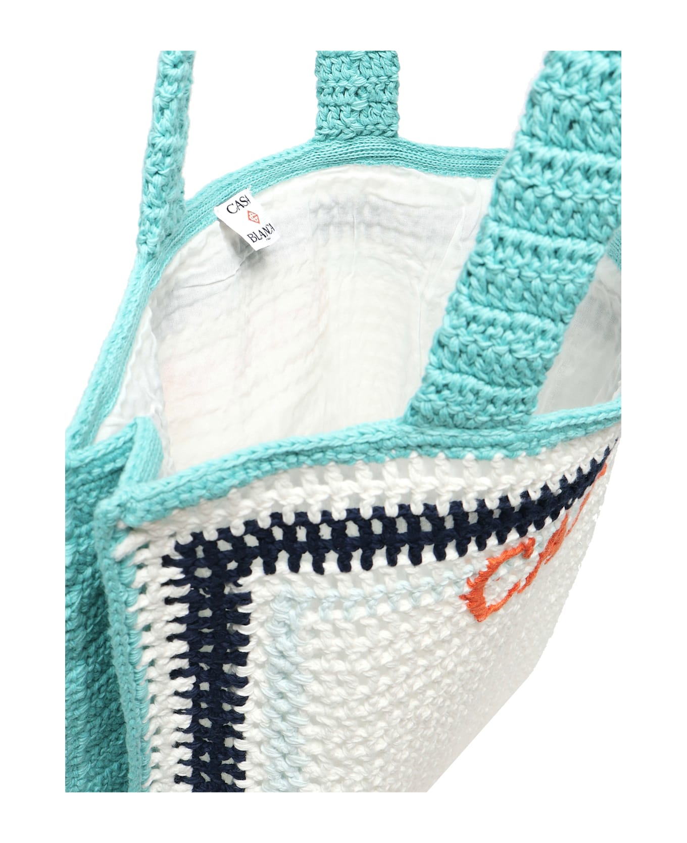 Casablanca Atlantis Crochet Tote Bag - WHITE/BLUE/LIGHT BLUE