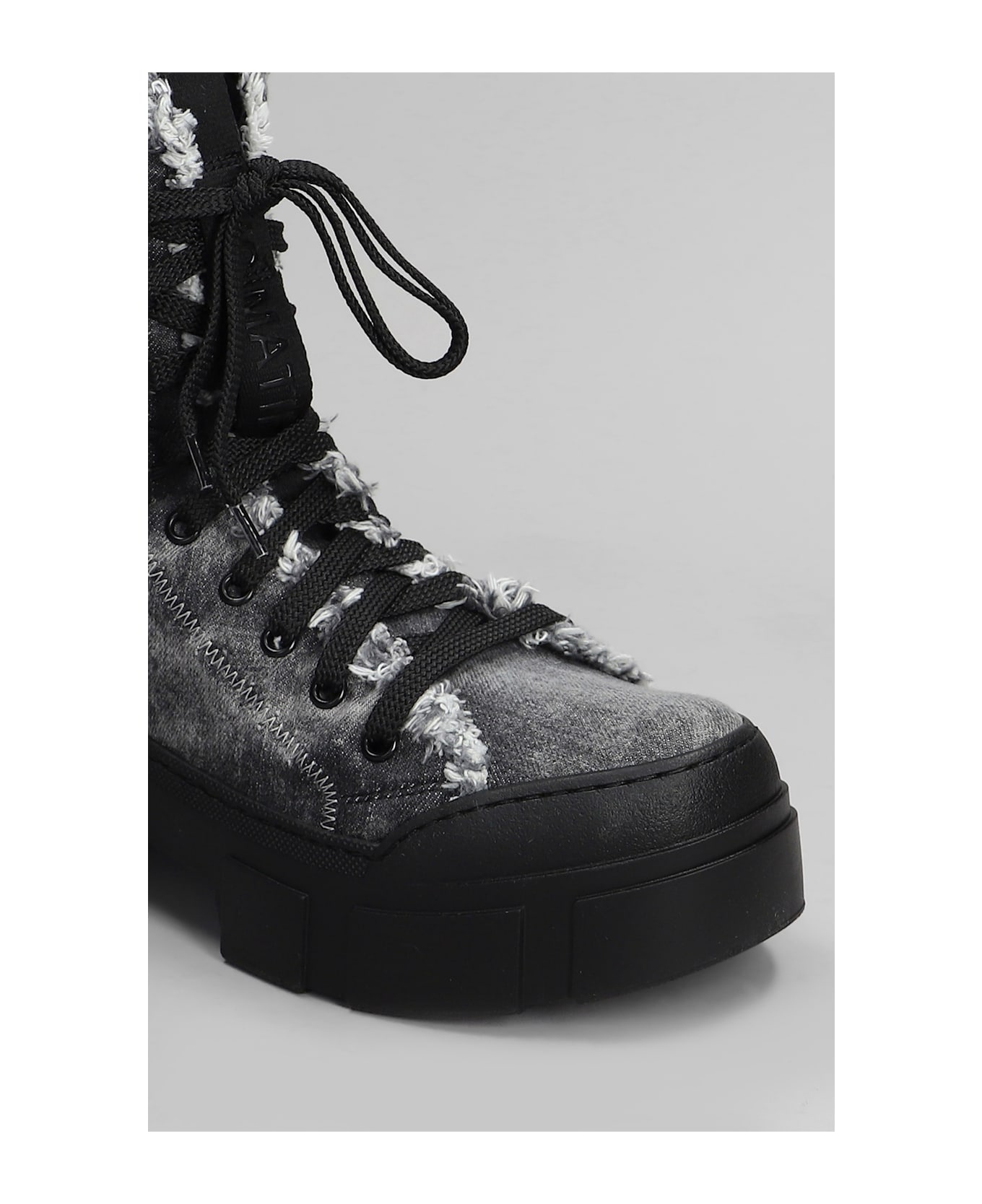 Vic Matié Denim 155 Combat Boots In Black Denim - black