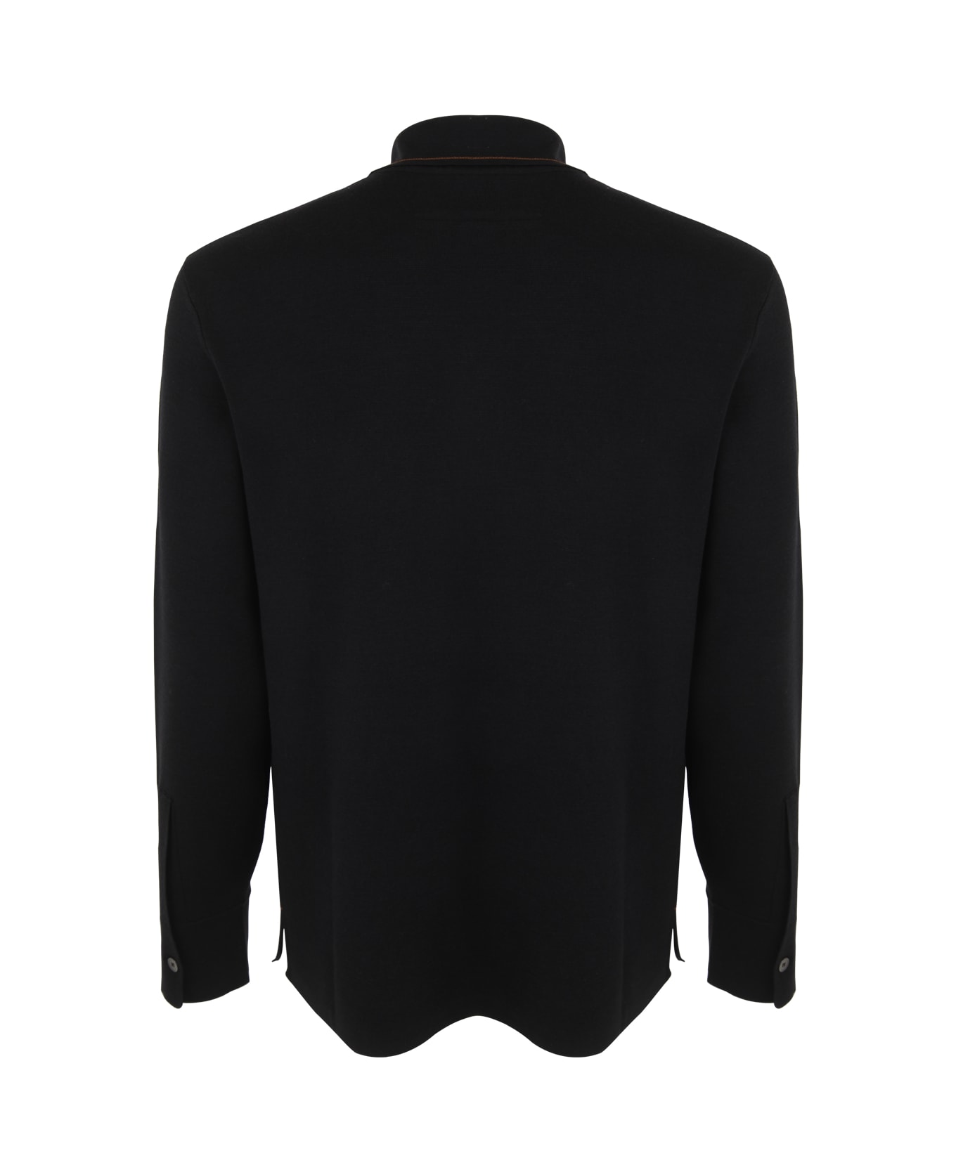 Zegna Wool And Silk Long Sleeves Polo - Black