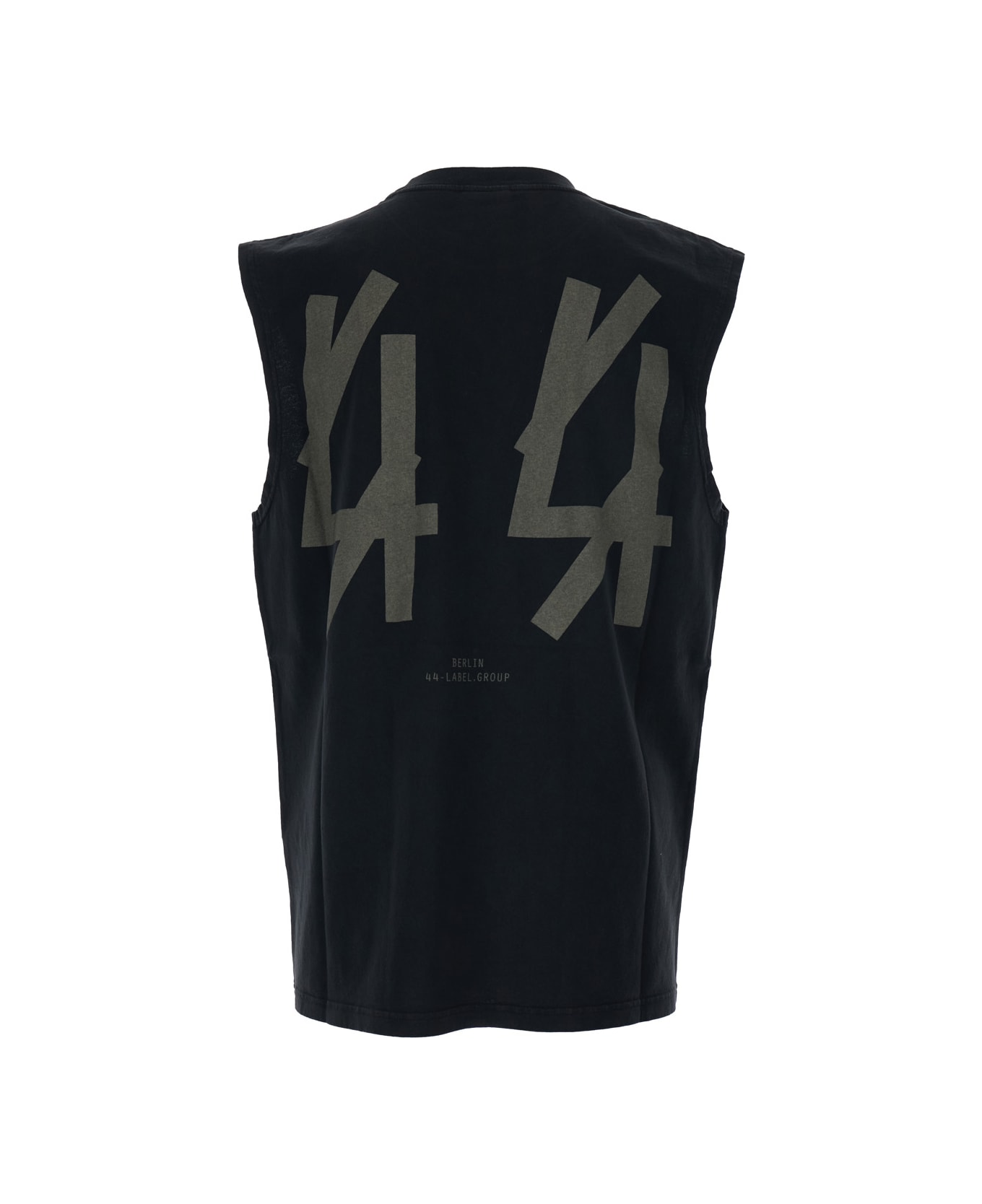 44 Label Group Black Sleeveless Crewneck Top With Logo Detail On The Front And Maxi Logo Print On The Rear In Cotton Man - Black
