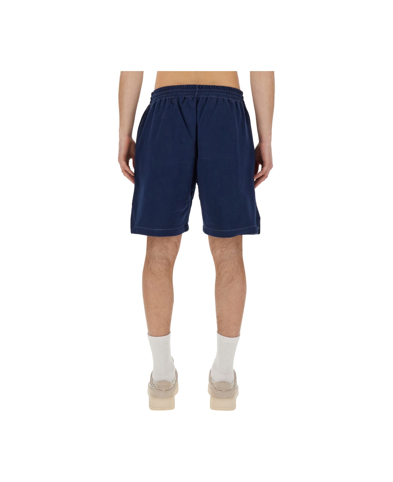 MSGM Bermuda Shorts With Embroidered Logo - BLUE