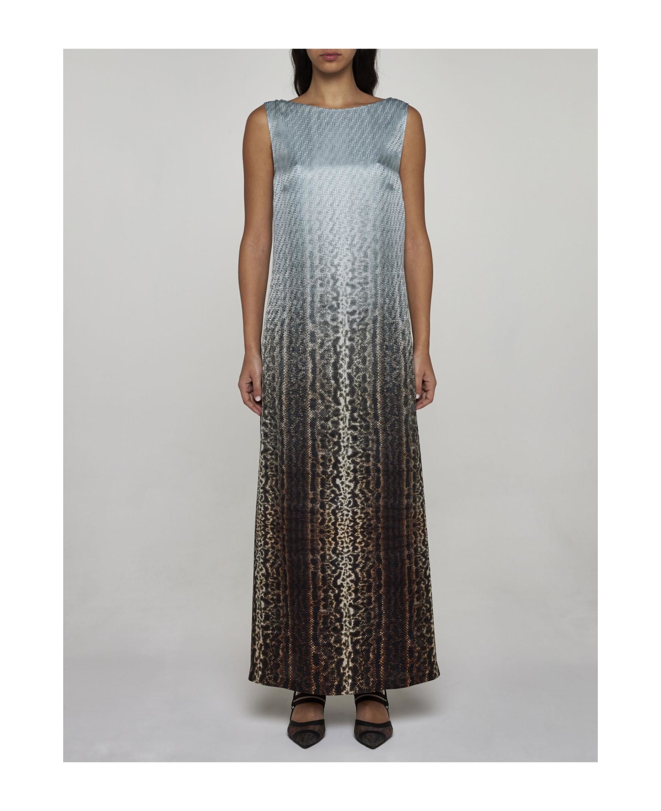 Fendi Gradient Print Silk Long Dress - Clear Blue