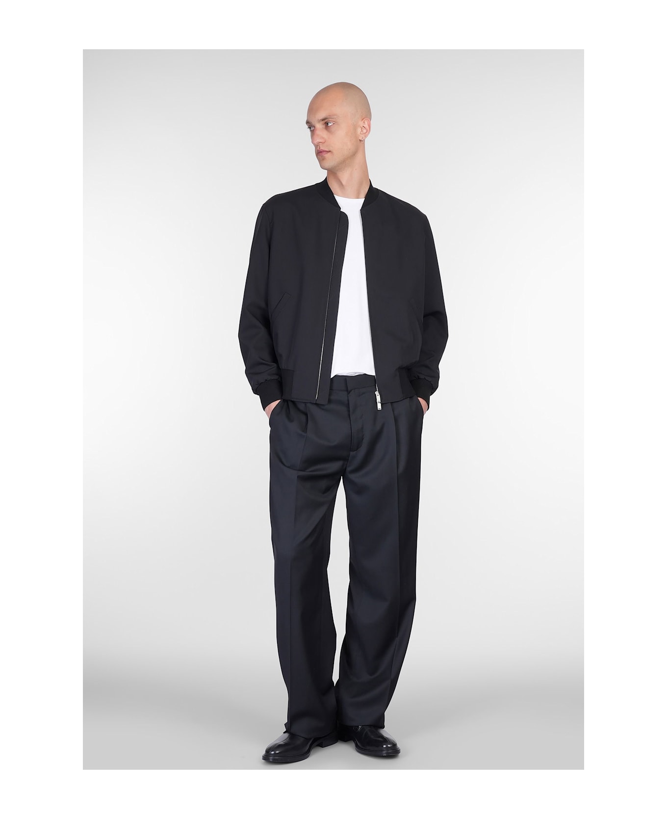 Lardini Bomber Jacket In Black Wool - black