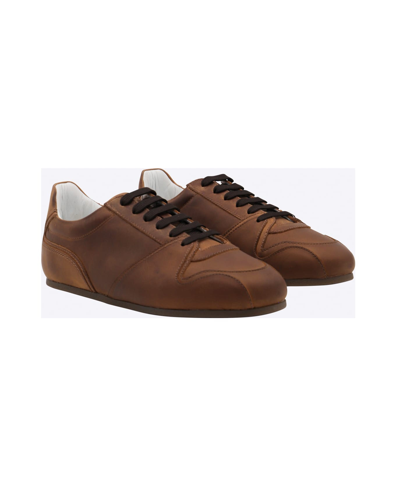 Moschino Brown Leather Sneakers - NUT