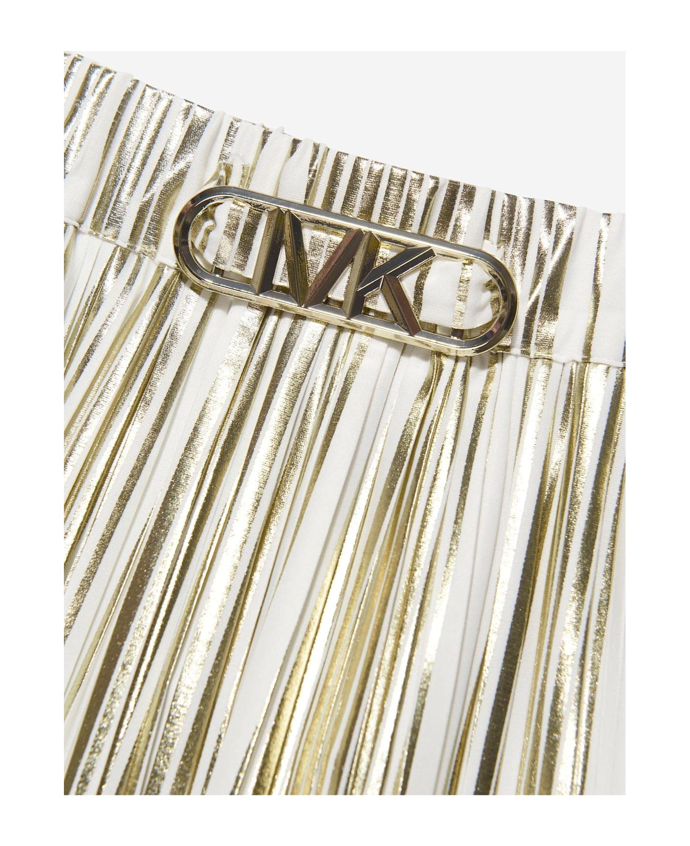 Michael Kors Logo Plaque Pleated Midi Skirt - Ecru Dore