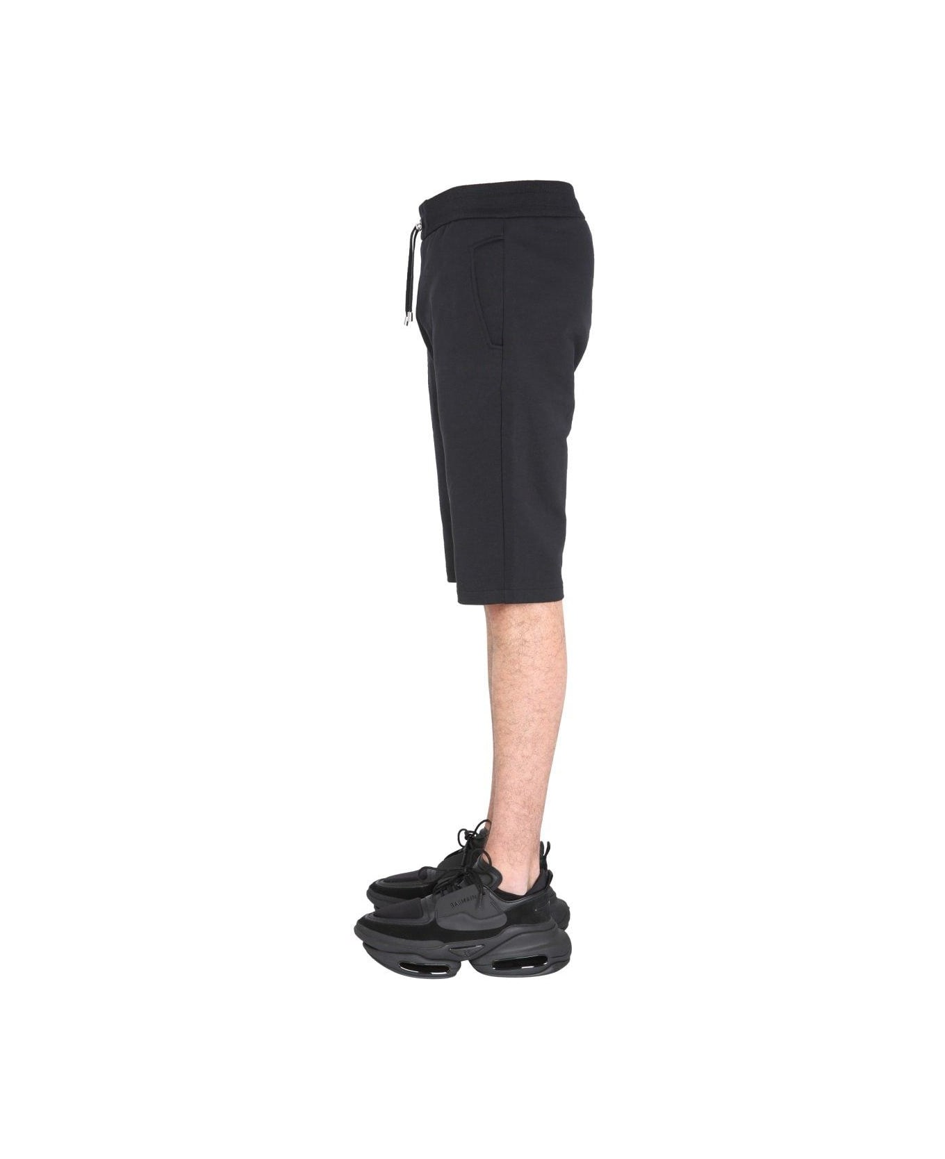 Balmain Leather-trim Drawstring Elastic Waist Track Shorts - Black